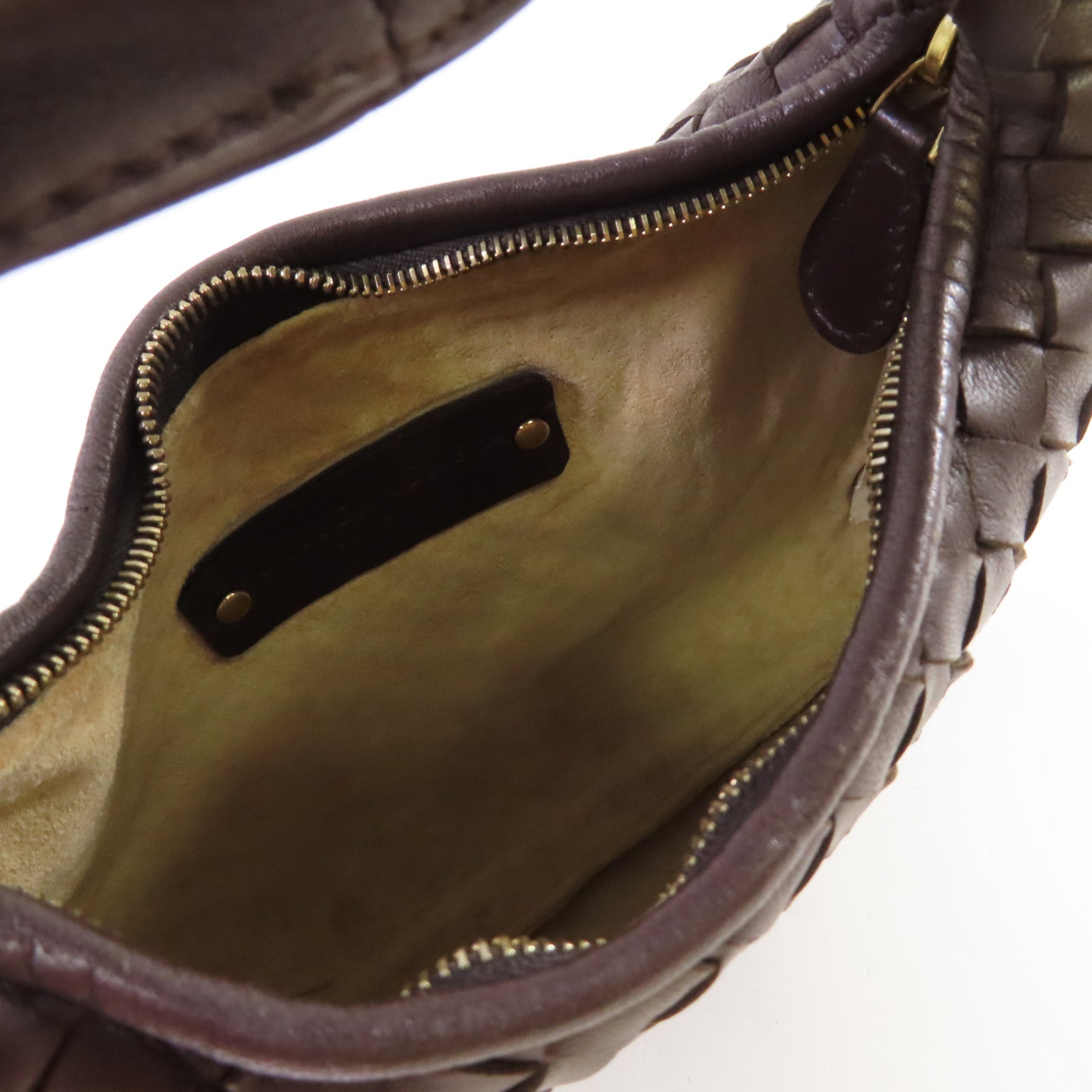 BOTTEGA VENETA 織紋皮革Handbag金扣手挽袋啡色