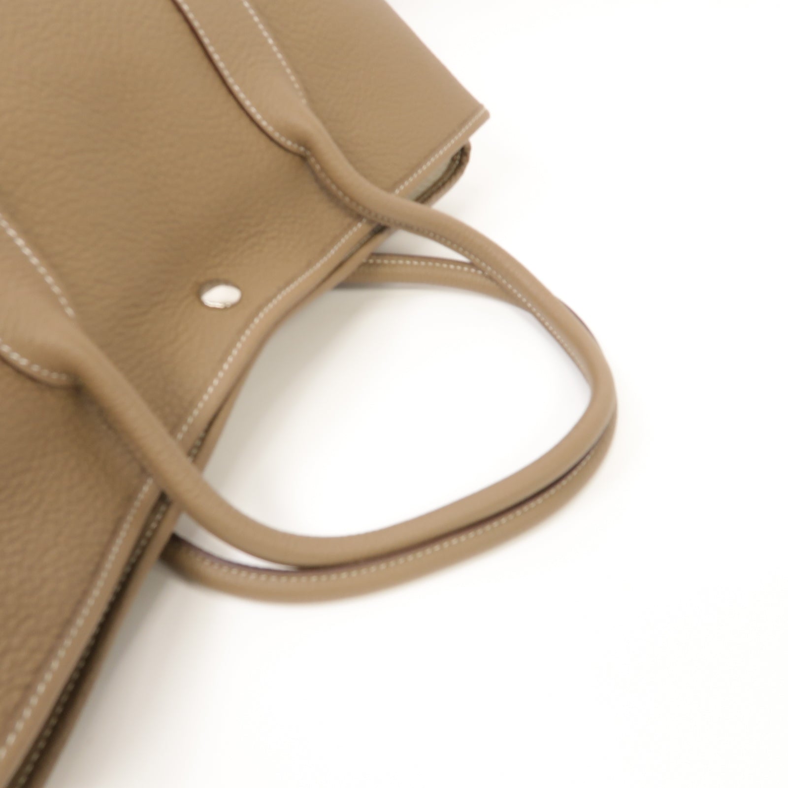 HERMES Negonda皮革Garden Party PM銀扣手挽袋Etoupe米灰色