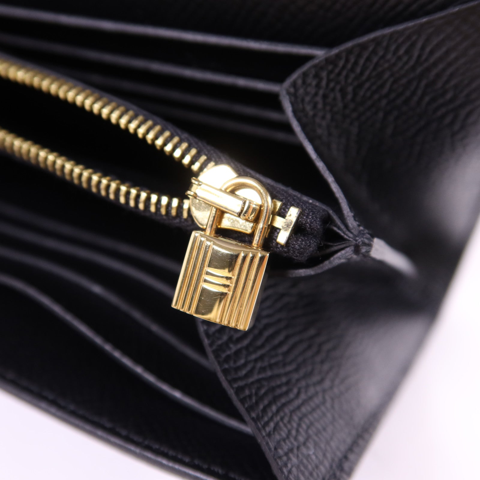 HERMES Epsom皮革Kelly Wallet金扣長錢包Noir