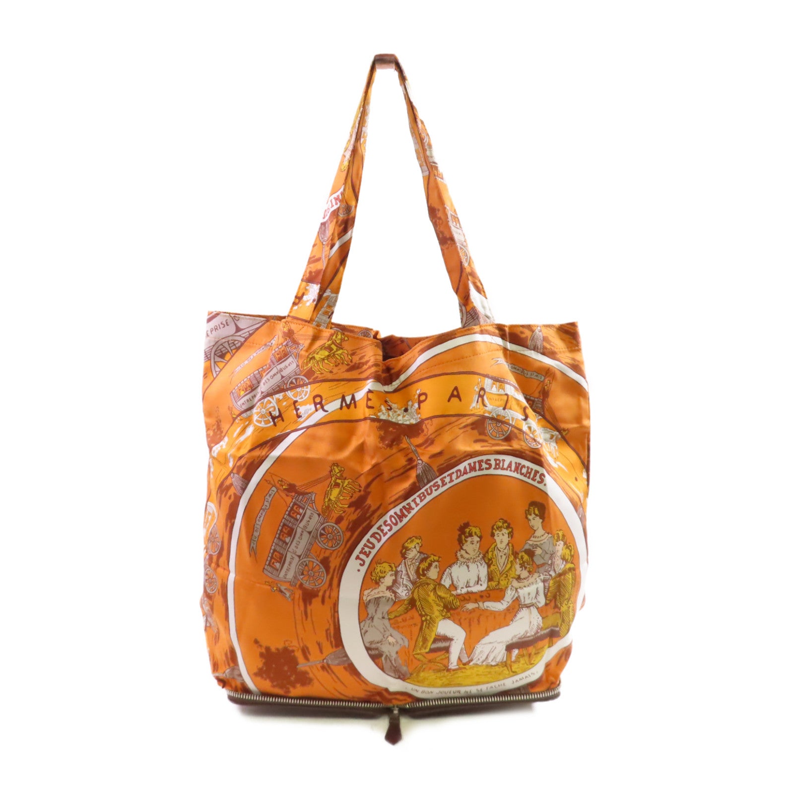 HERMES 牛皮皮革/絲質Sliky POP Shoulder Bag銀扣橙色/彩色