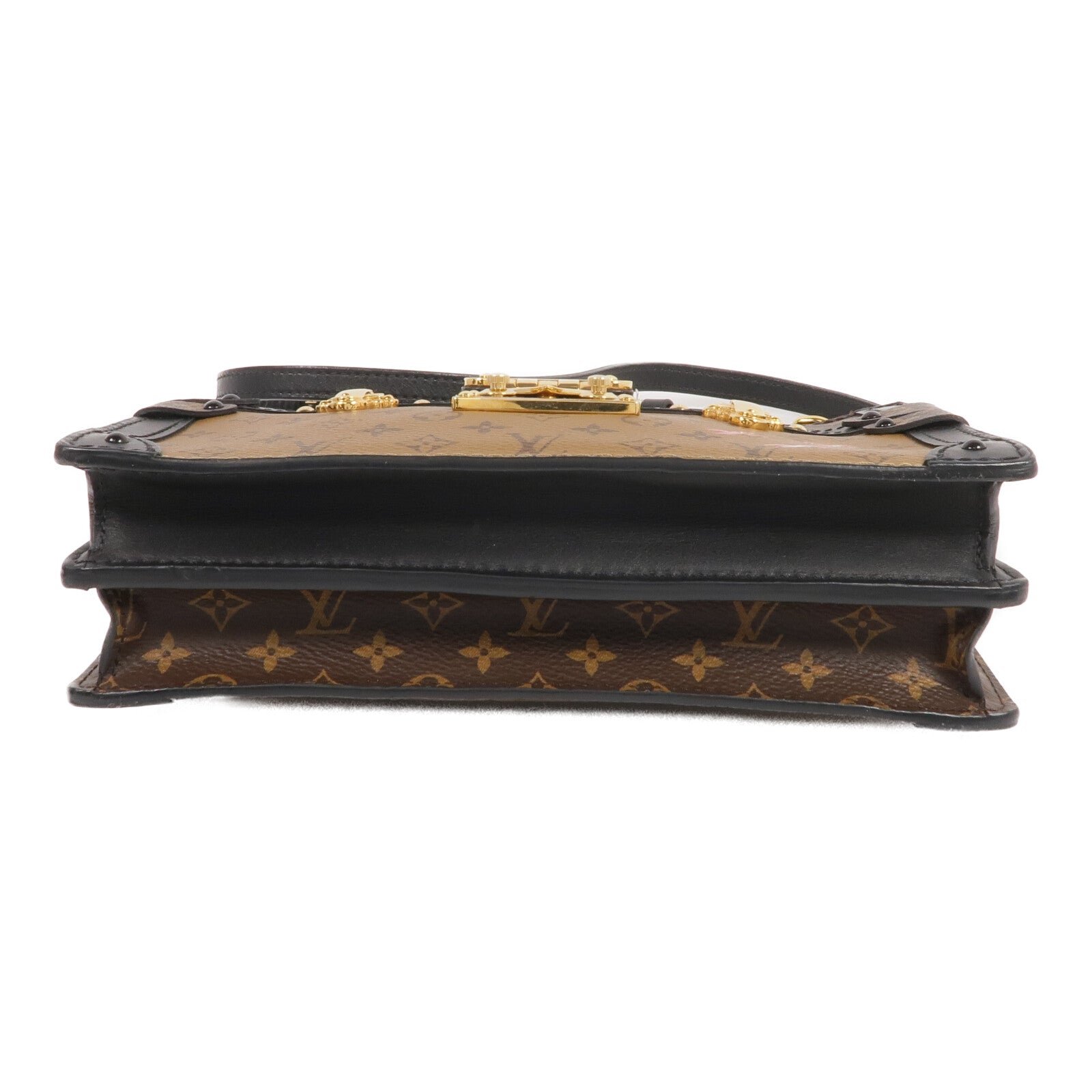LOUIS VUITTON Monogram Reverse Trunk Clutch金扣肩背袋棕色