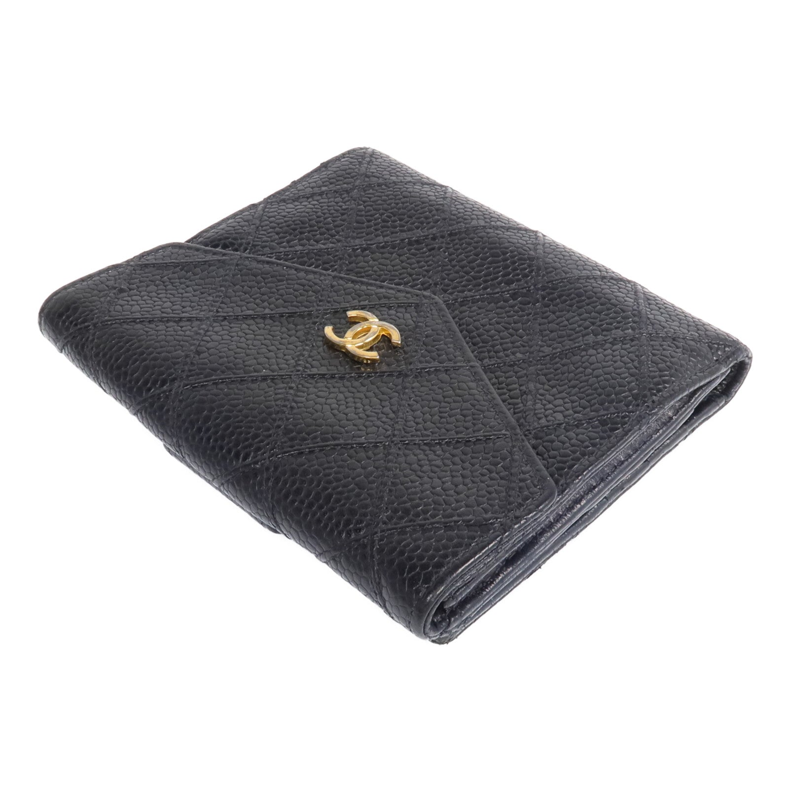 CHANEL 牛皮皮革Fold Wallet金扣錢包