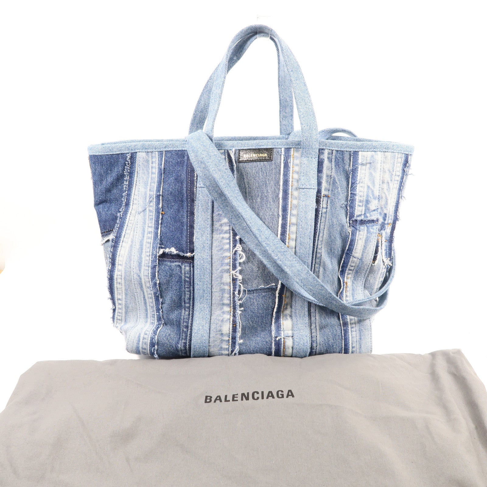BALENCIAGA 牛仔布Barbes East-West Tote Bag銀扣手挽肩背兩用袋
