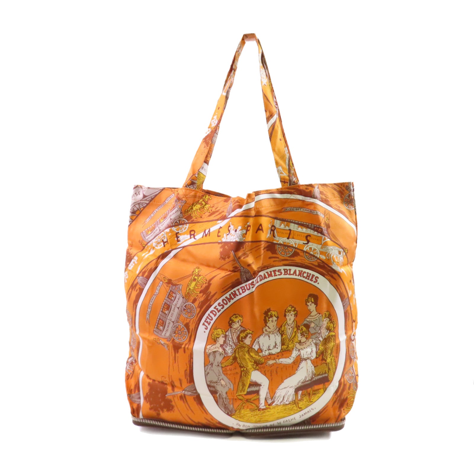 HERMES 牛皮皮革/絲質Sliky POP Shoulder Bag銀扣橙色/彩色