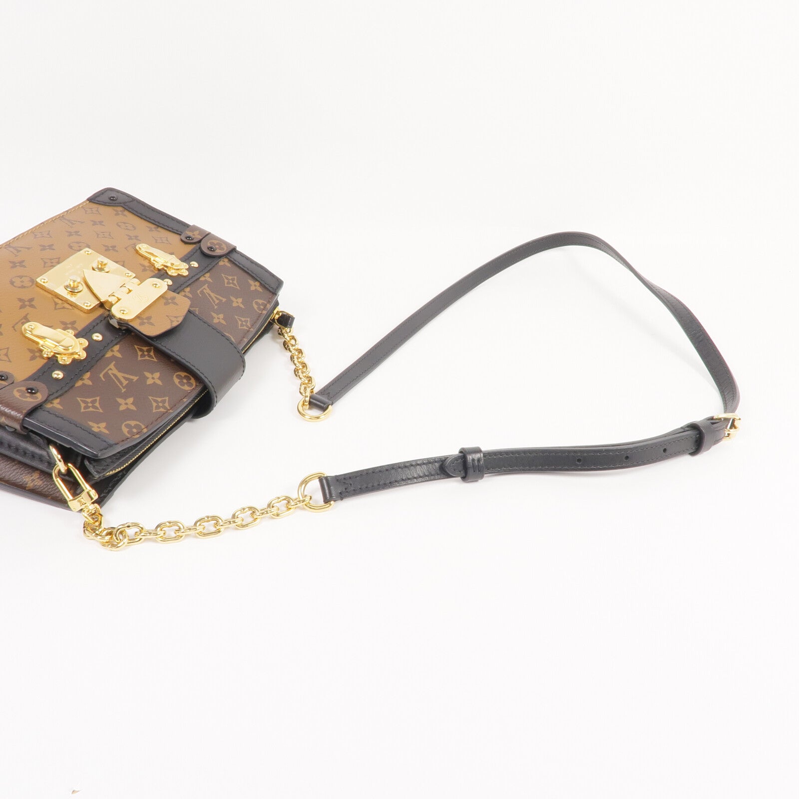 LOUIS VUITTON Monogram Reverse Trunk Clutch金扣肩背袋棕色