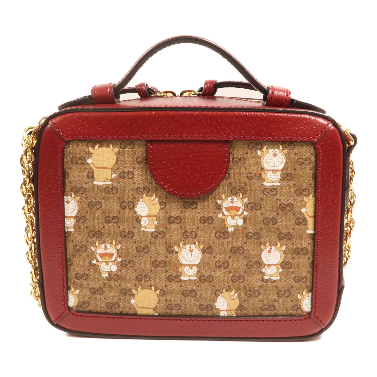 GUCCI 塗層帆布Doraemon Micro GG Supreme鏈帶手挽肩背兩用袋