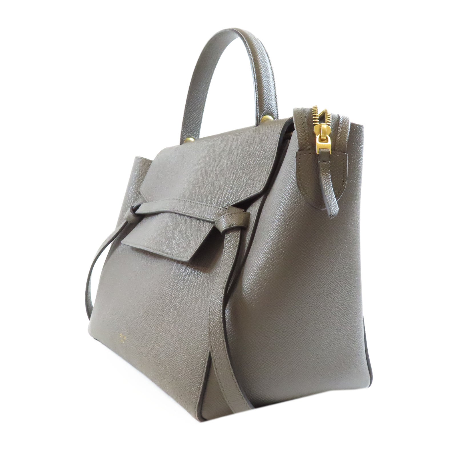 CELINE 牛皮皮革Belt Bag金扣手挽肩背兩用袋灰色