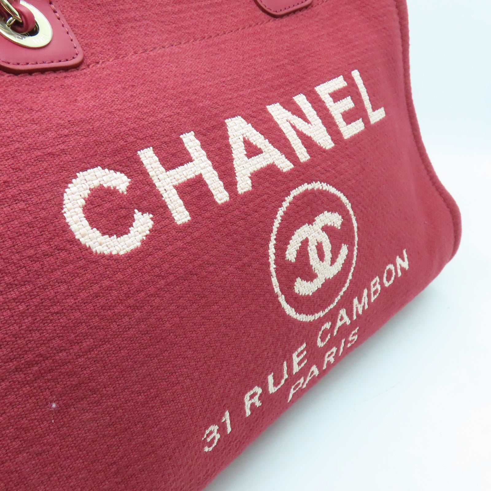 CHANEL 【清倉大減價】帆布Deauville金扣手挽肩背兩用袋紅色
