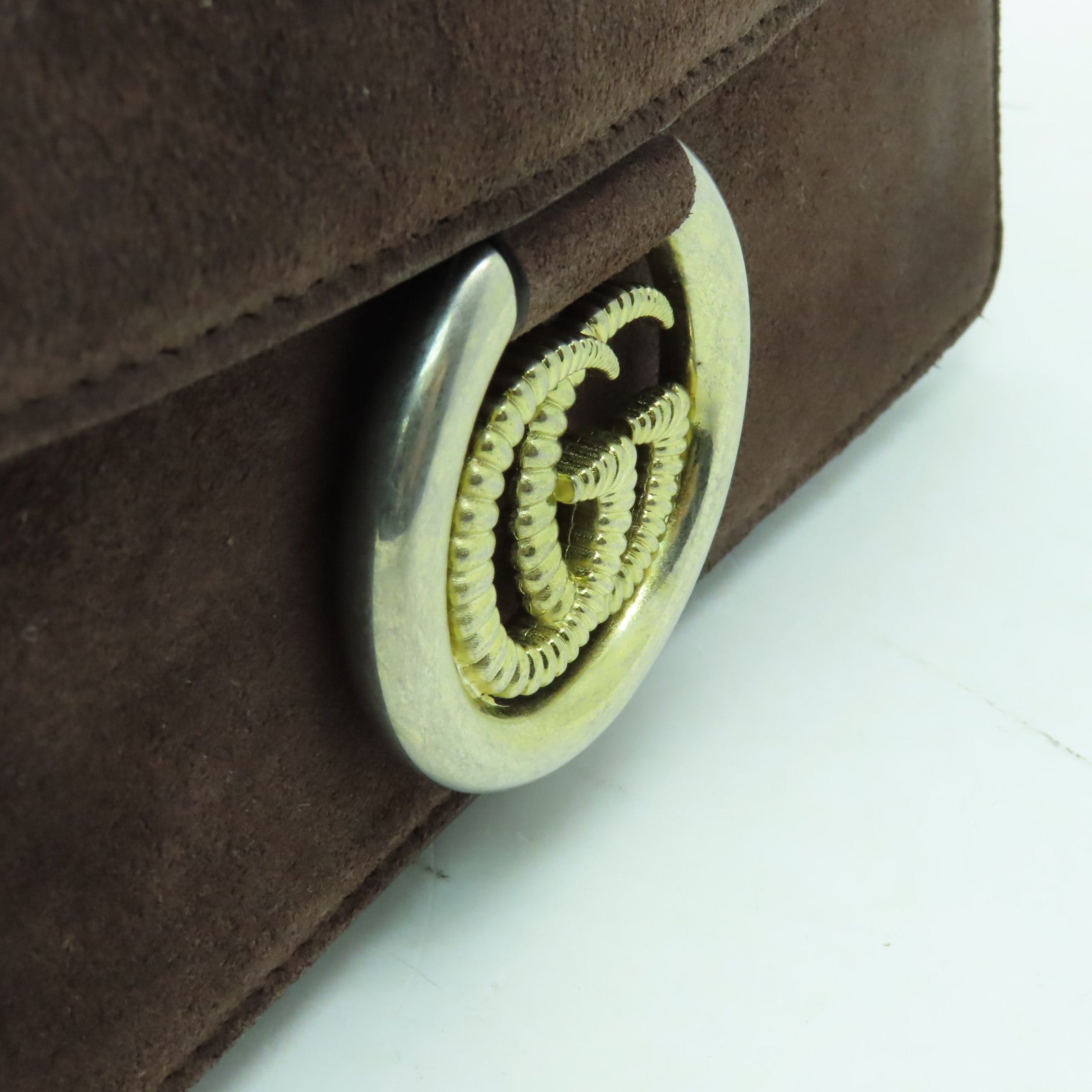 GUCCI 【激減優惠】麂皮皮革Shoulder Bag金扣肩背袋啡色
