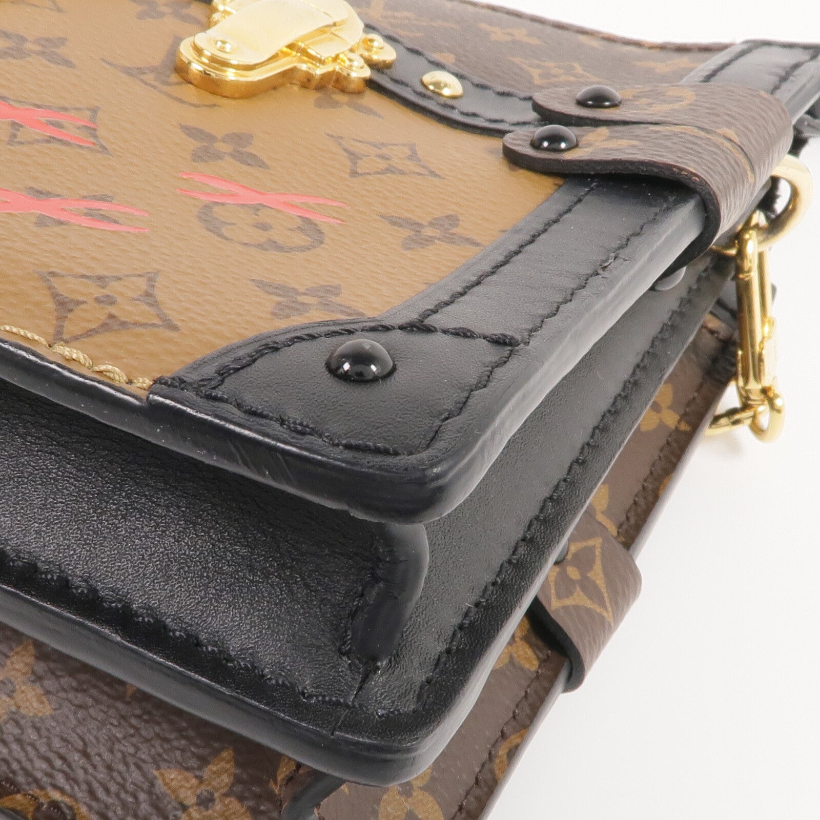 LOUIS VUITTON Monogram Reverse Trunk Clutch金扣肩背袋棕色