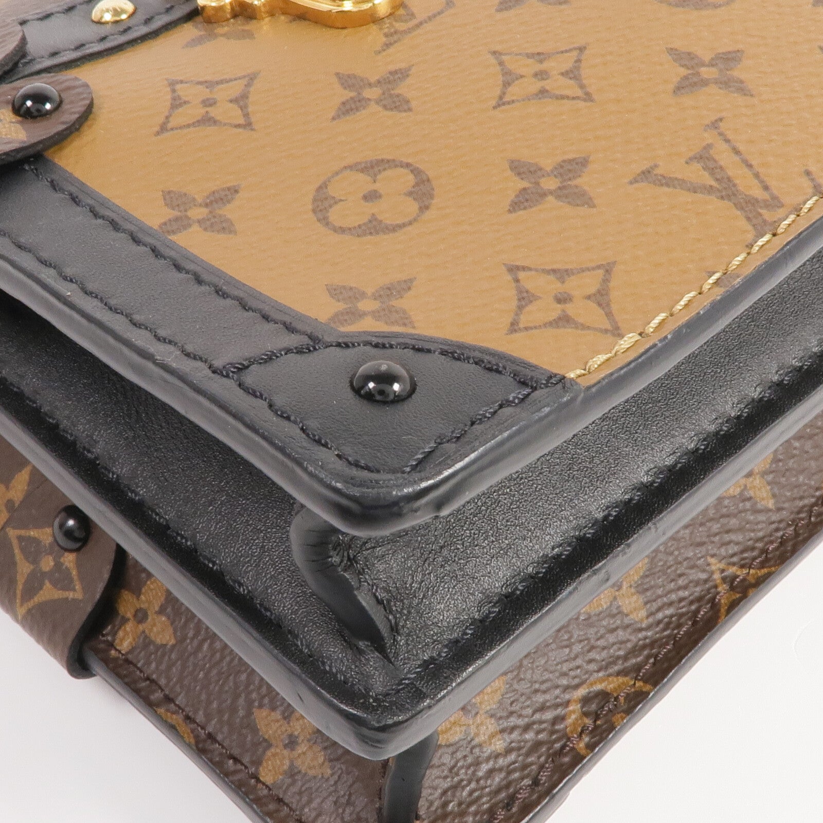 LOUIS VUITTON Monogram Reverse Trunk Clutch金扣肩背袋棕色