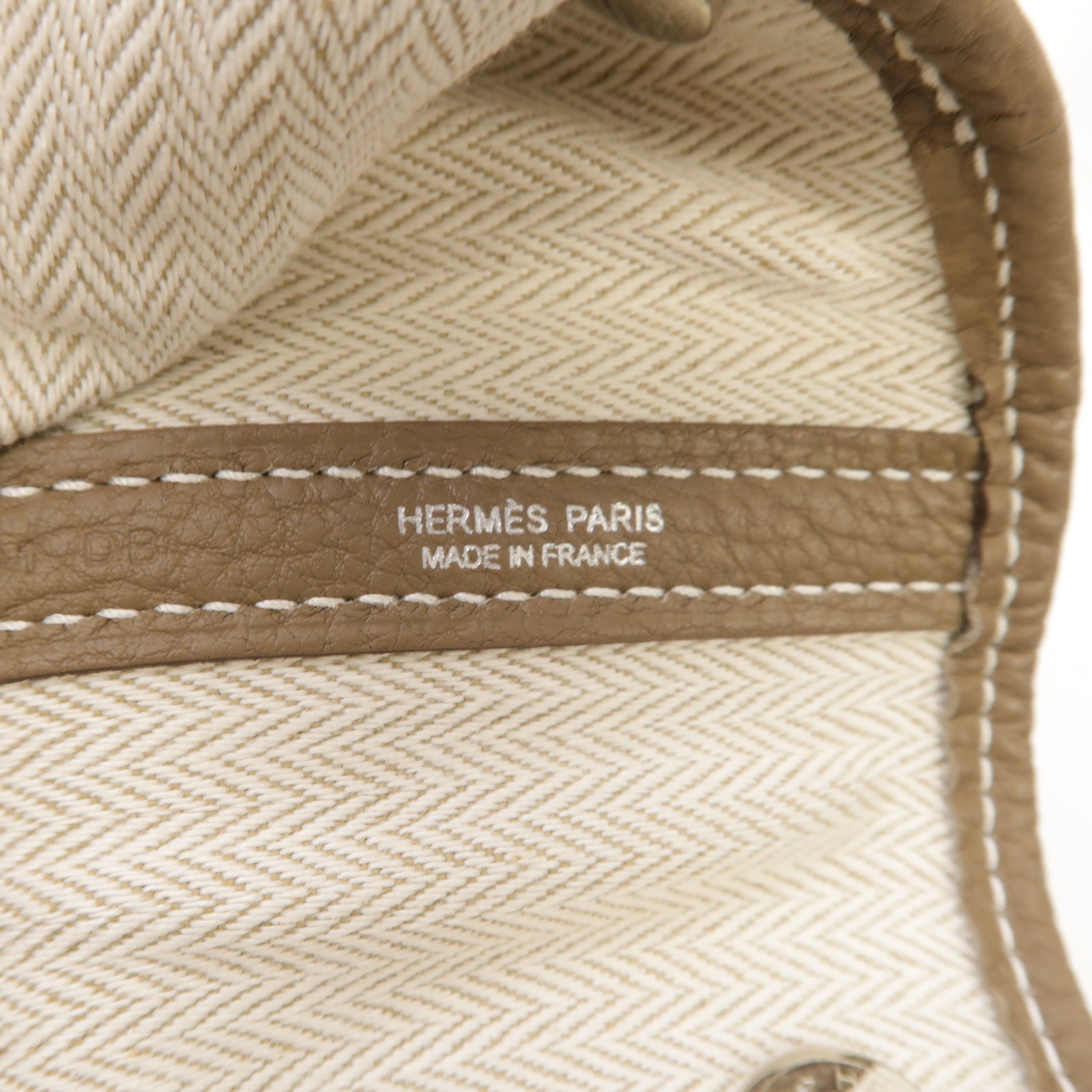 HERMES Negonda皮革Garden Party PM銀扣手挽袋Etoupe米灰色