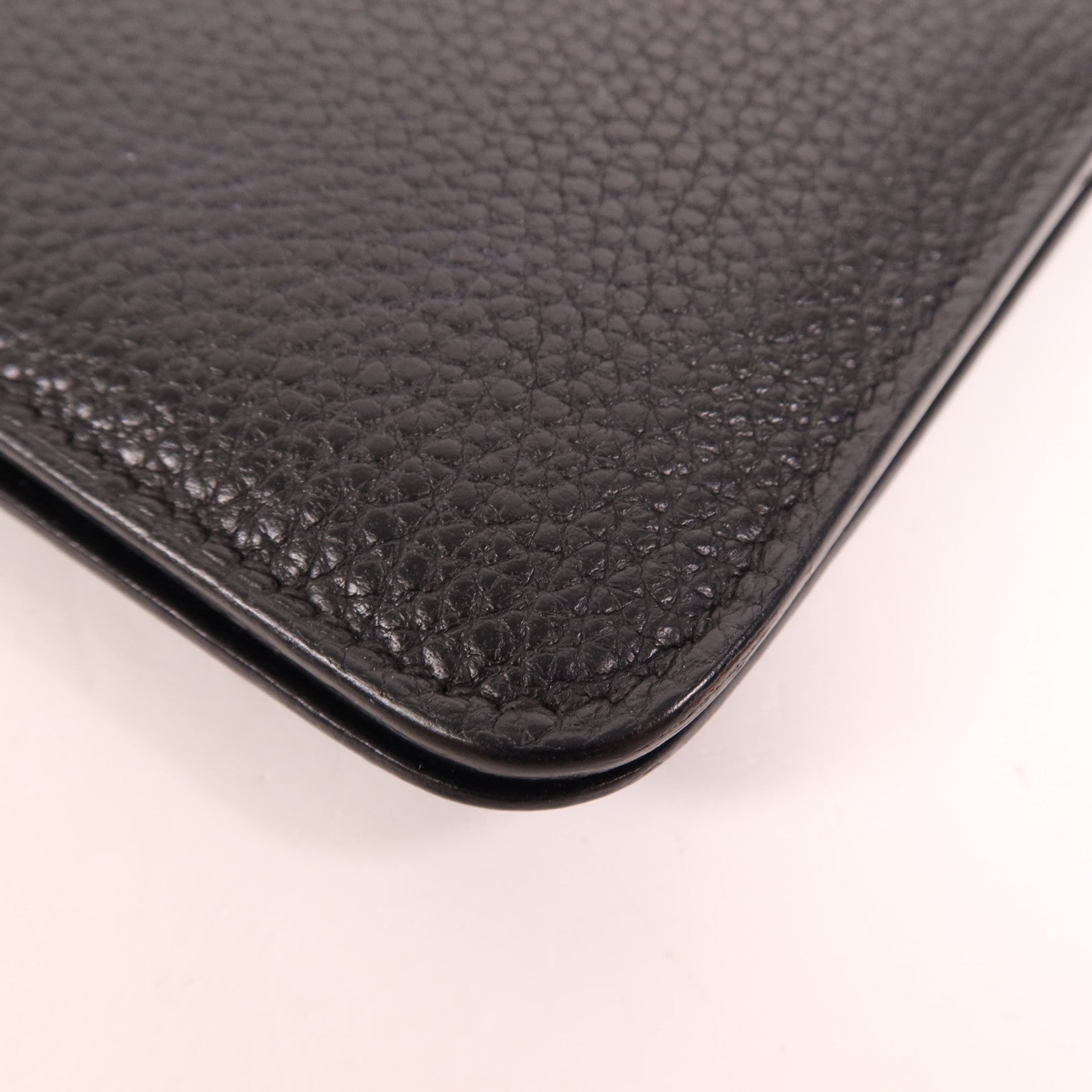 HERMES Togo皮革Dogon Compact銀扣錢包Noir