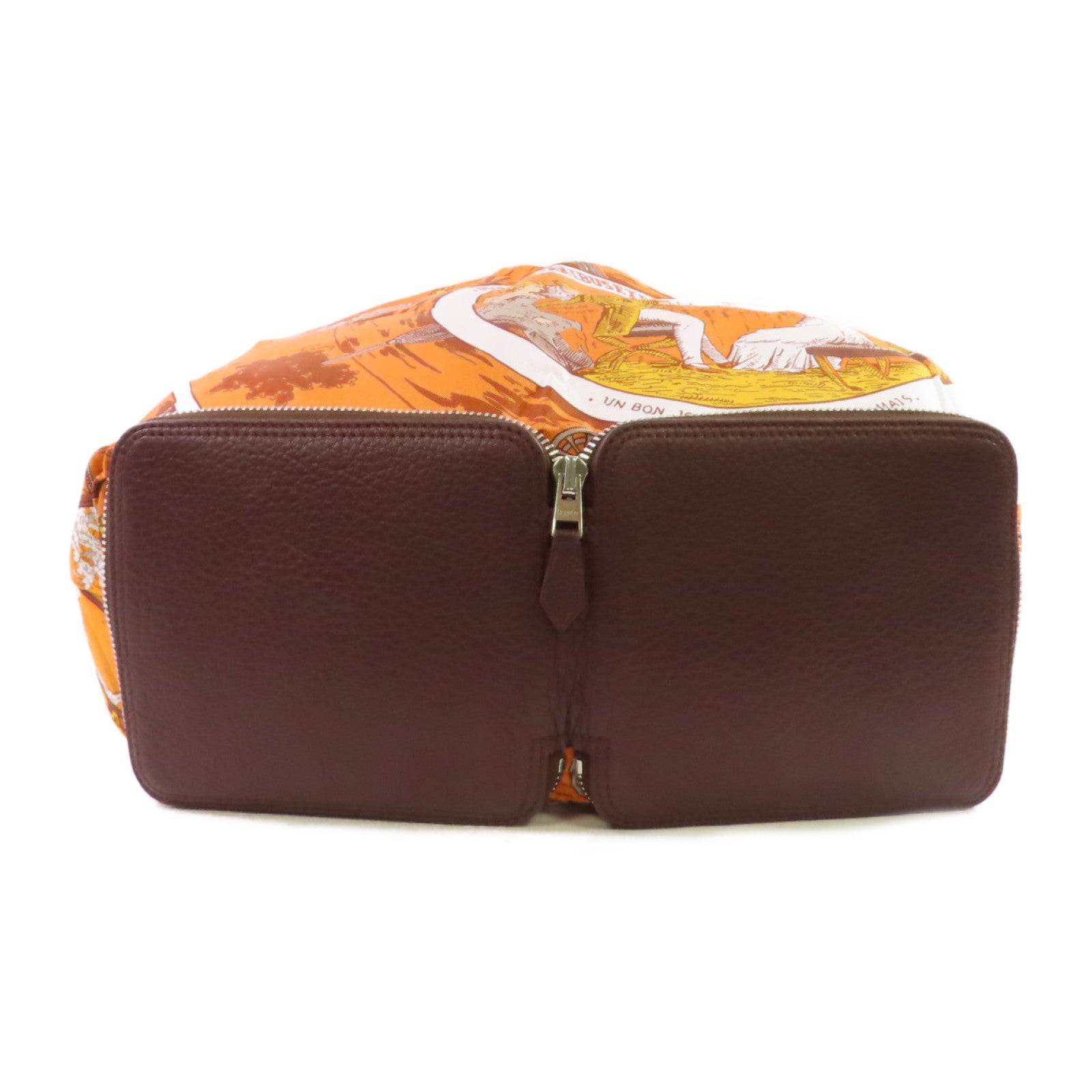 HERMES 牛皮皮革/絲質Sliky POP Shoulder Bag銀扣橙色/彩色