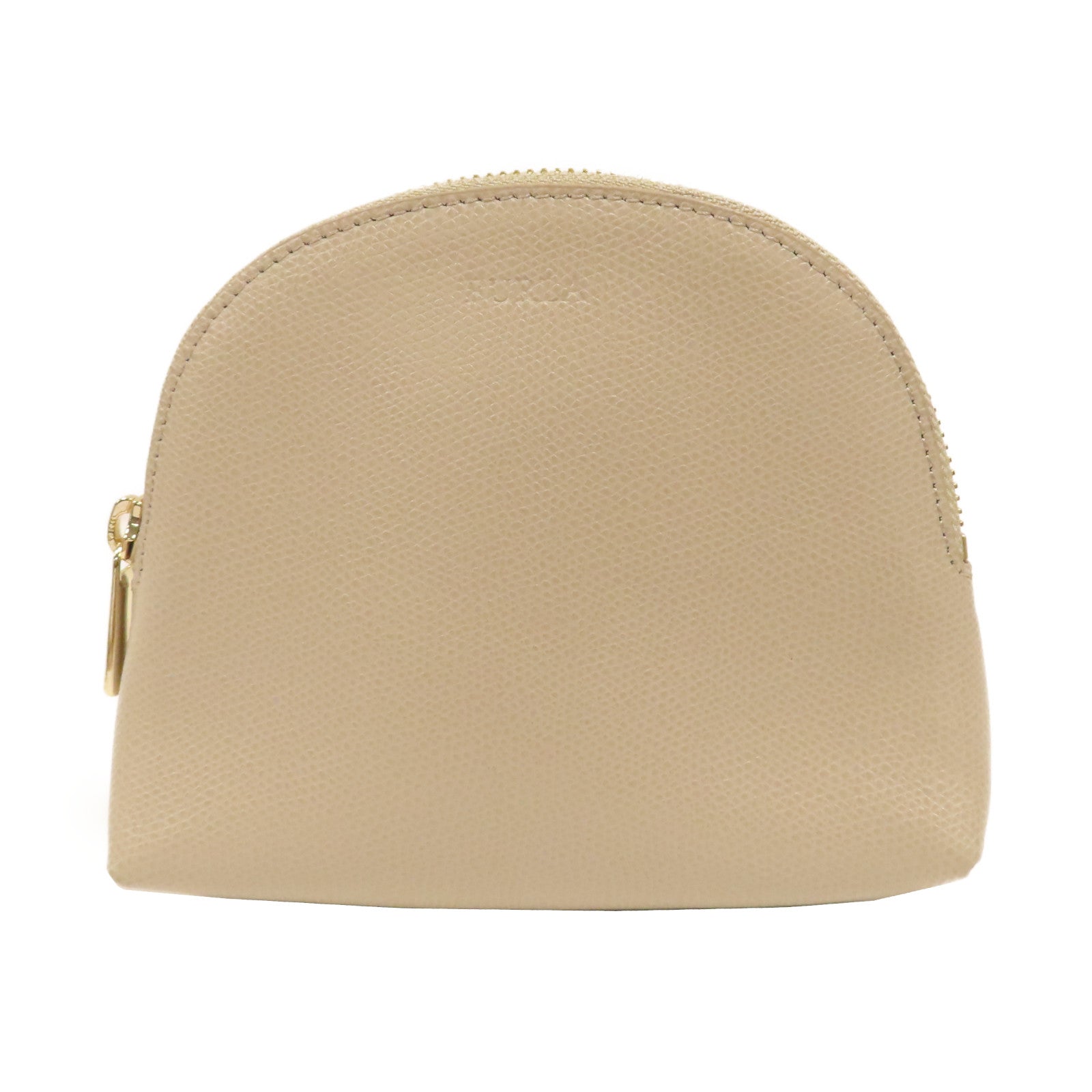 Furla 牛皮皮革Pouch金扣手拿包米色