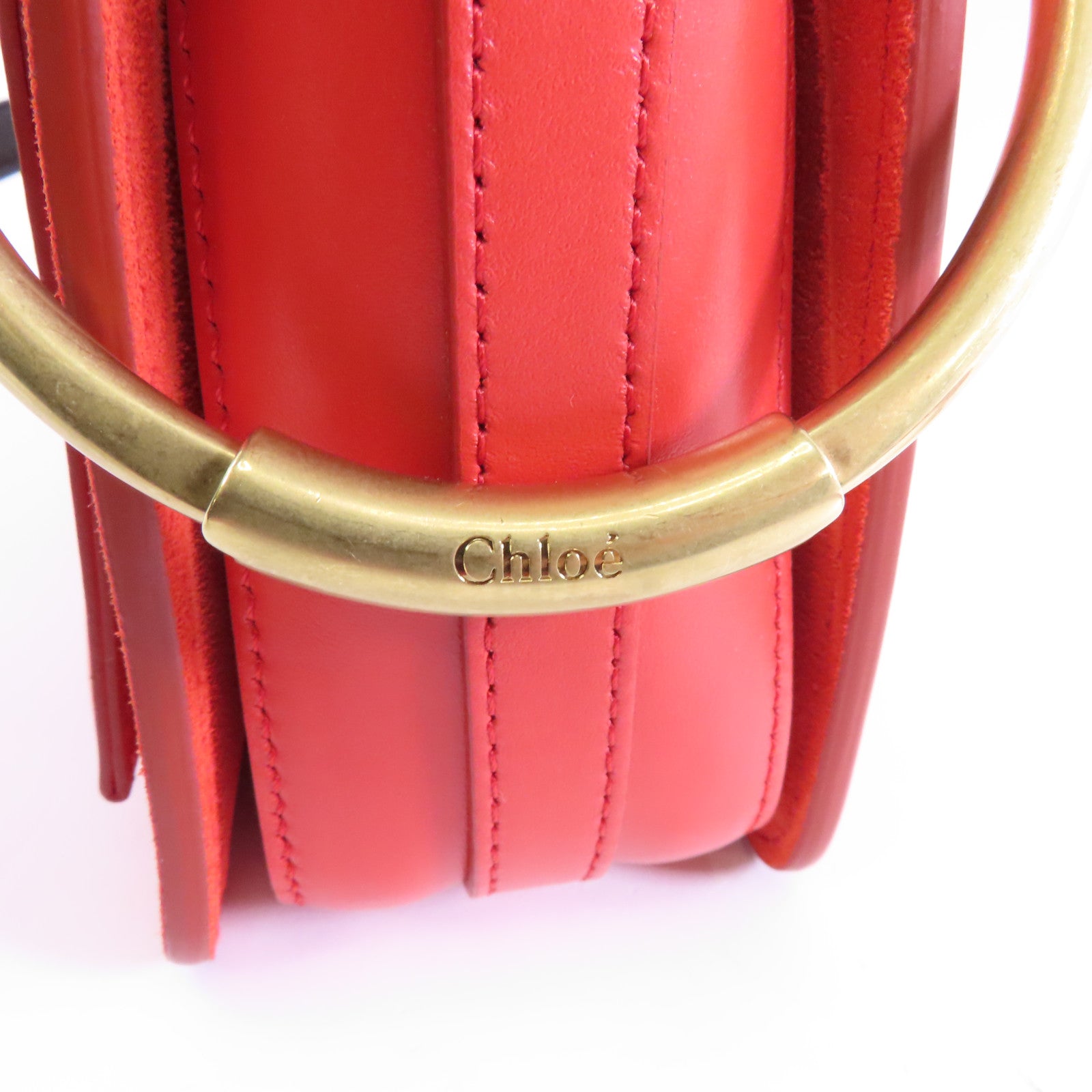 Chloe 牛皮皮革Roy金扣肩背袋紅色/黑色