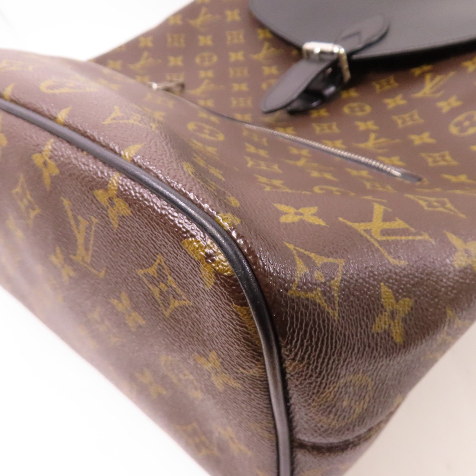 LOUIS VUITTON Monogram Macassar Parc銀扣背包啡色/黑色