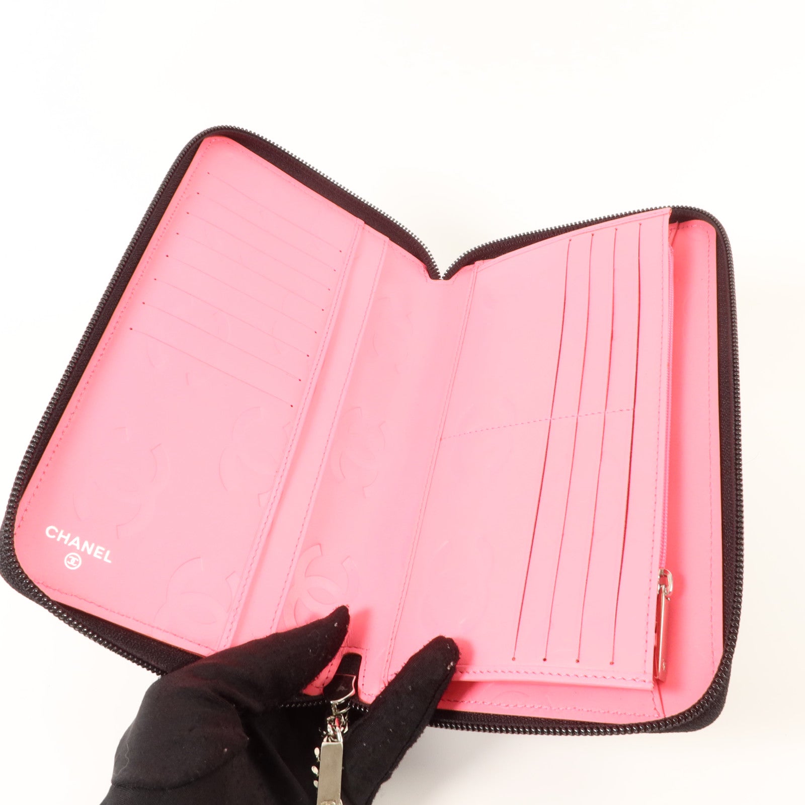 CHANEL 牛皮皮革Cambon Zipper Long Wallet銀扣長錢包