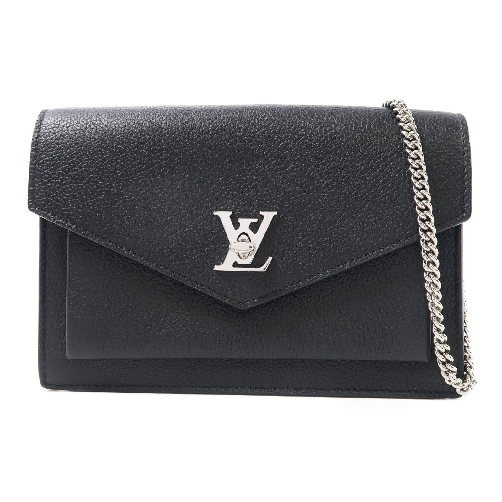 LOUIS VUITTON 牛皮皮革Mylockme銀扣鏈帶肩背袋黑色