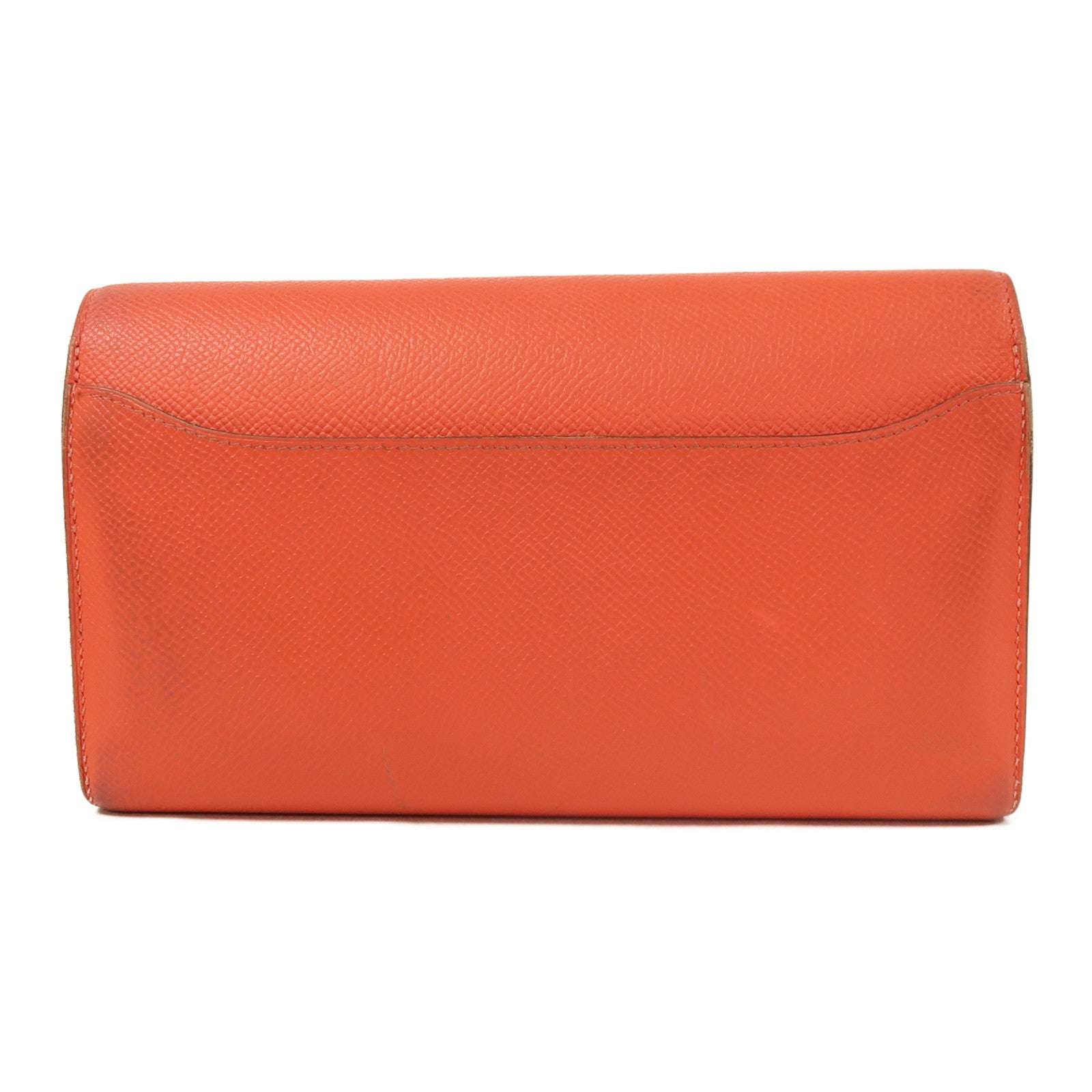 HERMES Epsom皮革Constance Long Wallet金扣長錢包Rose Texas橘紅色
