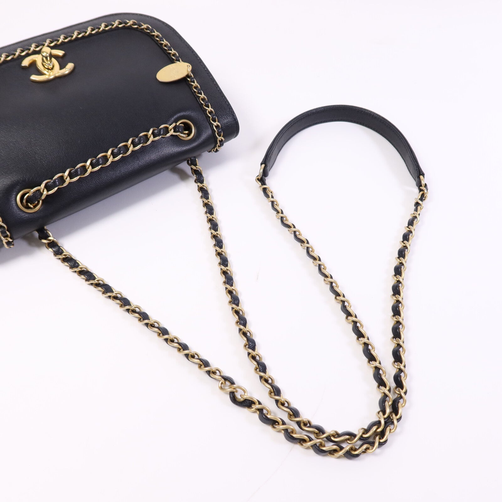 CHANEL 牛皮皮革Chain Shoulder Bag金扣鏈帶肩背袋