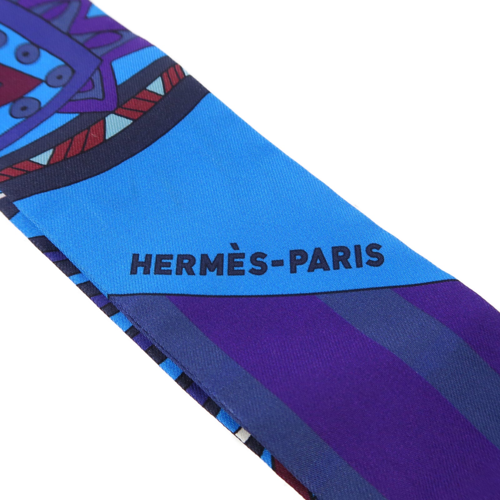 HERMES 絲質Twilly絲巾藍色