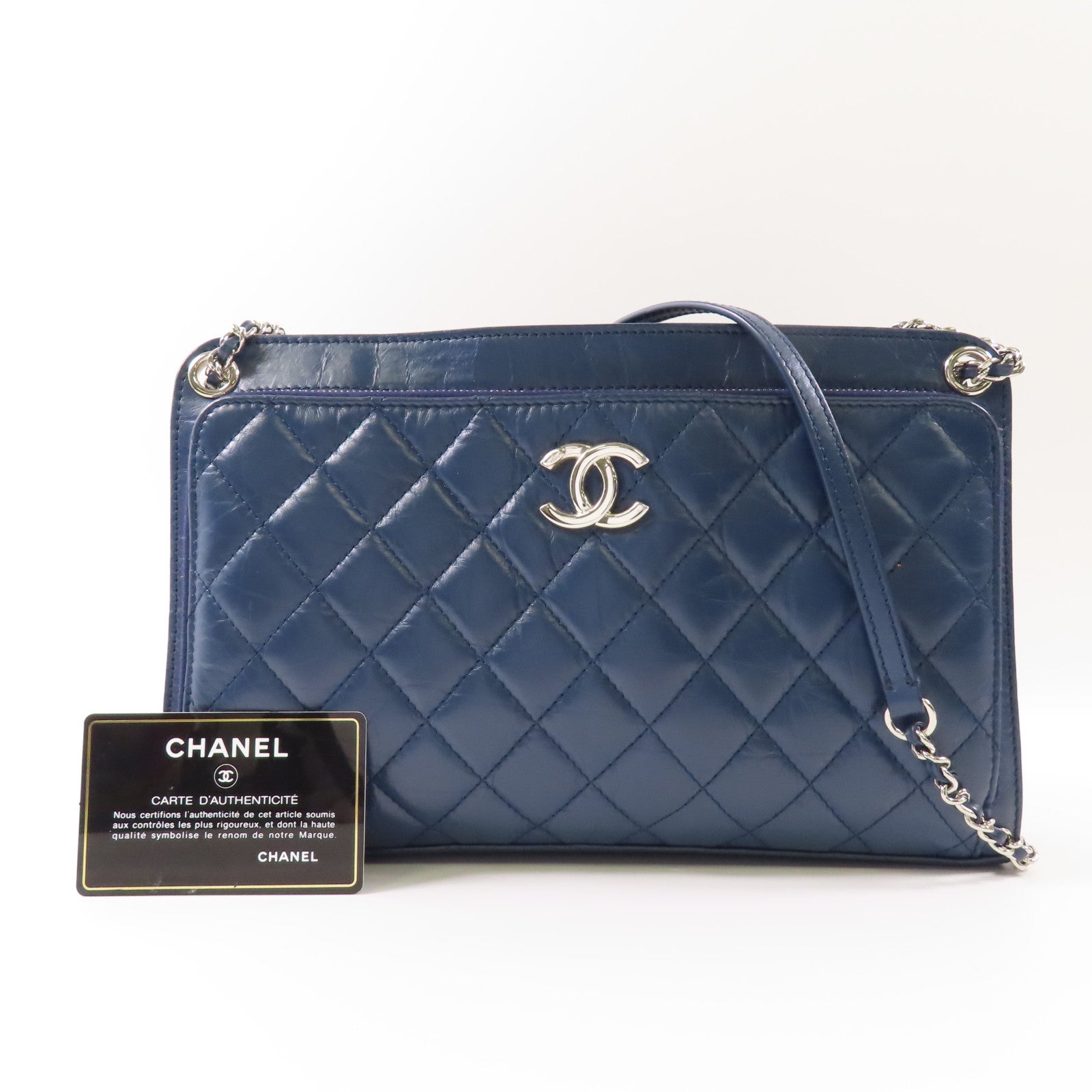 CHANEL 牛皮皮革Chain Shoulder Bag銀扣鏈帶肩背袋