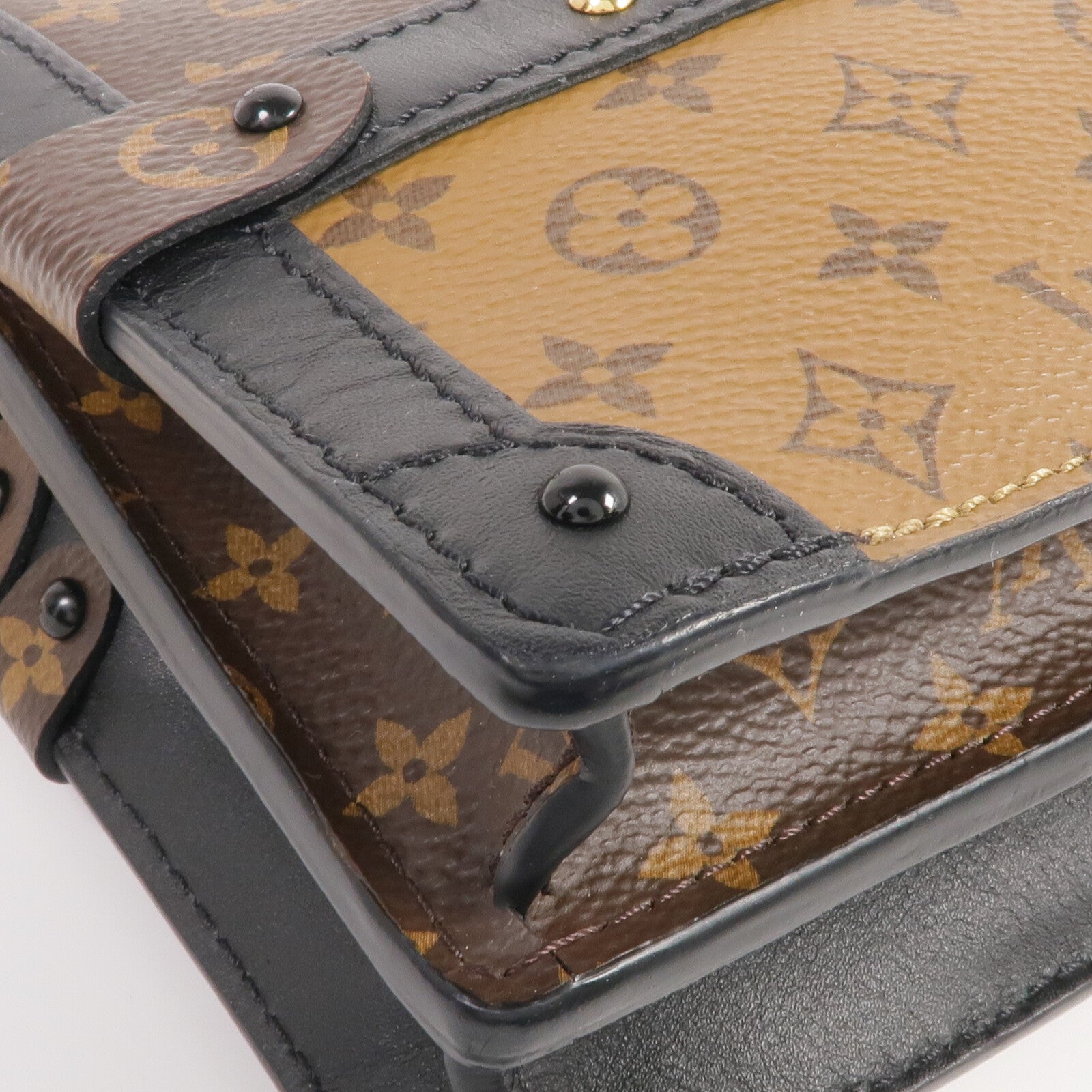 LOUIS VUITTON Monogram Reverse Trunk Clutch金扣肩背袋棕色
