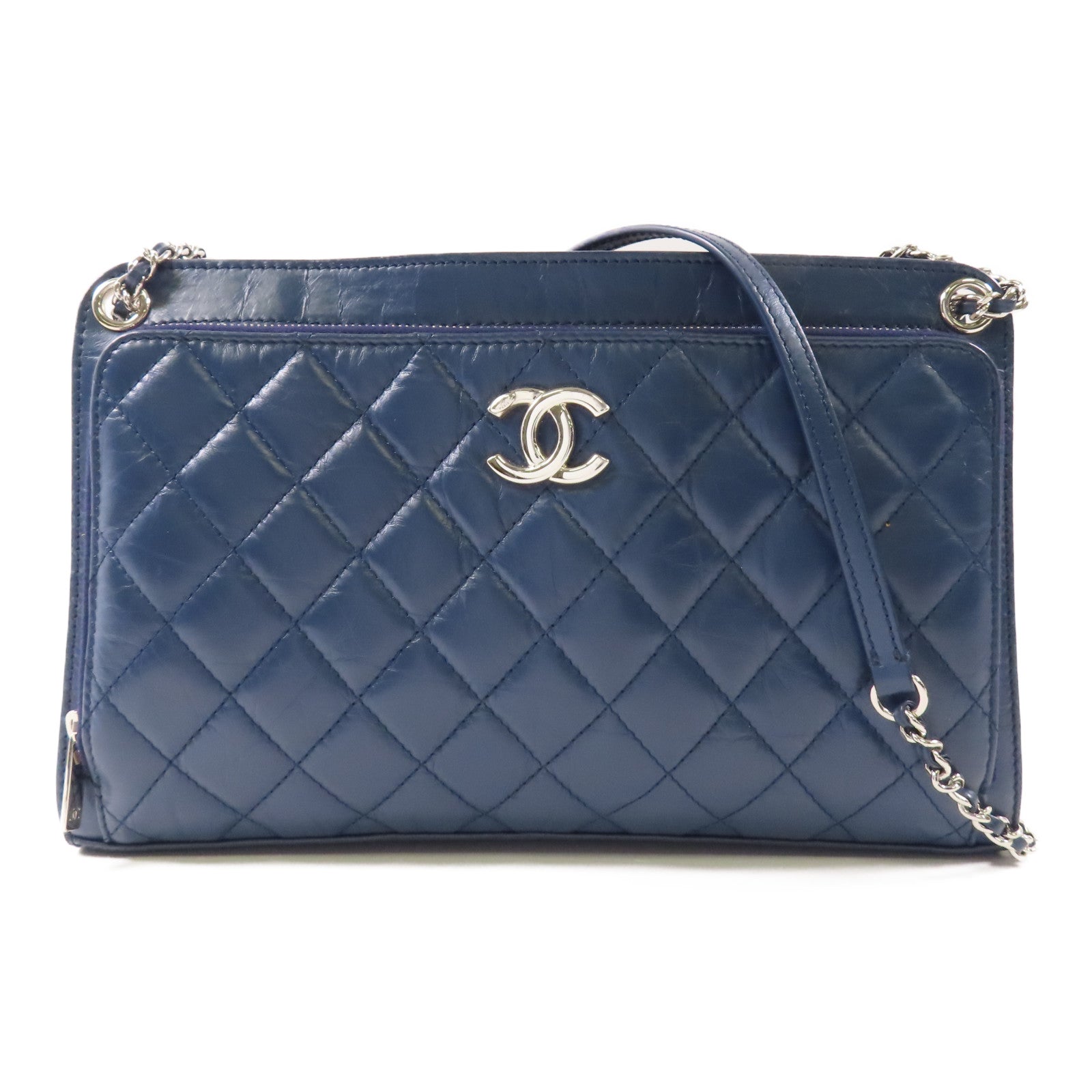 CHANEL 牛皮皮革Chain Shoulder Bag銀扣鏈帶肩背袋