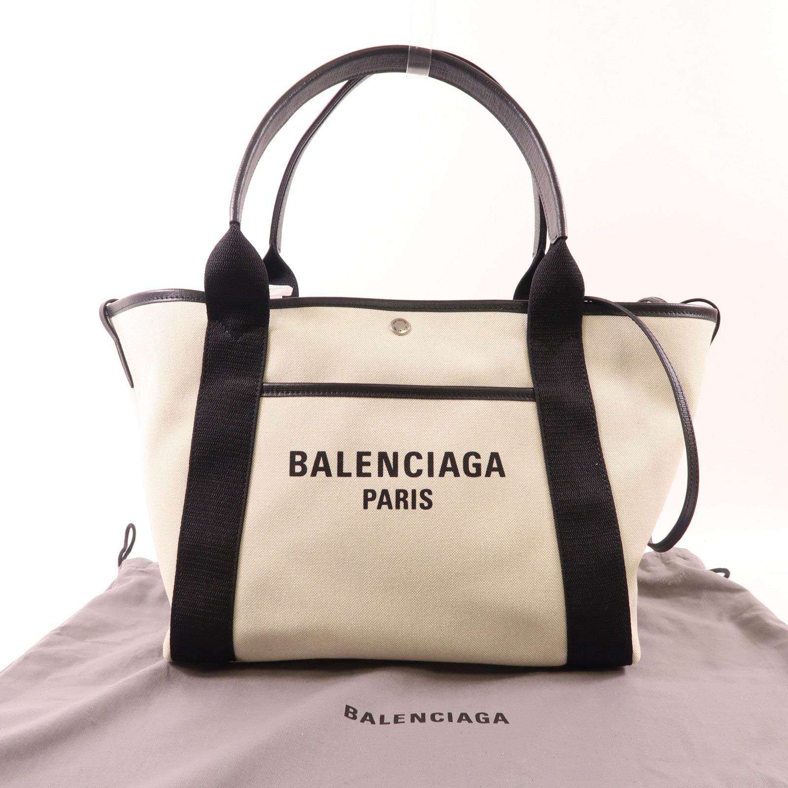 BALENCIAGA 【激減優惠】帆布Biarritz Medium Tote銀扣手挽肩背兩用袋