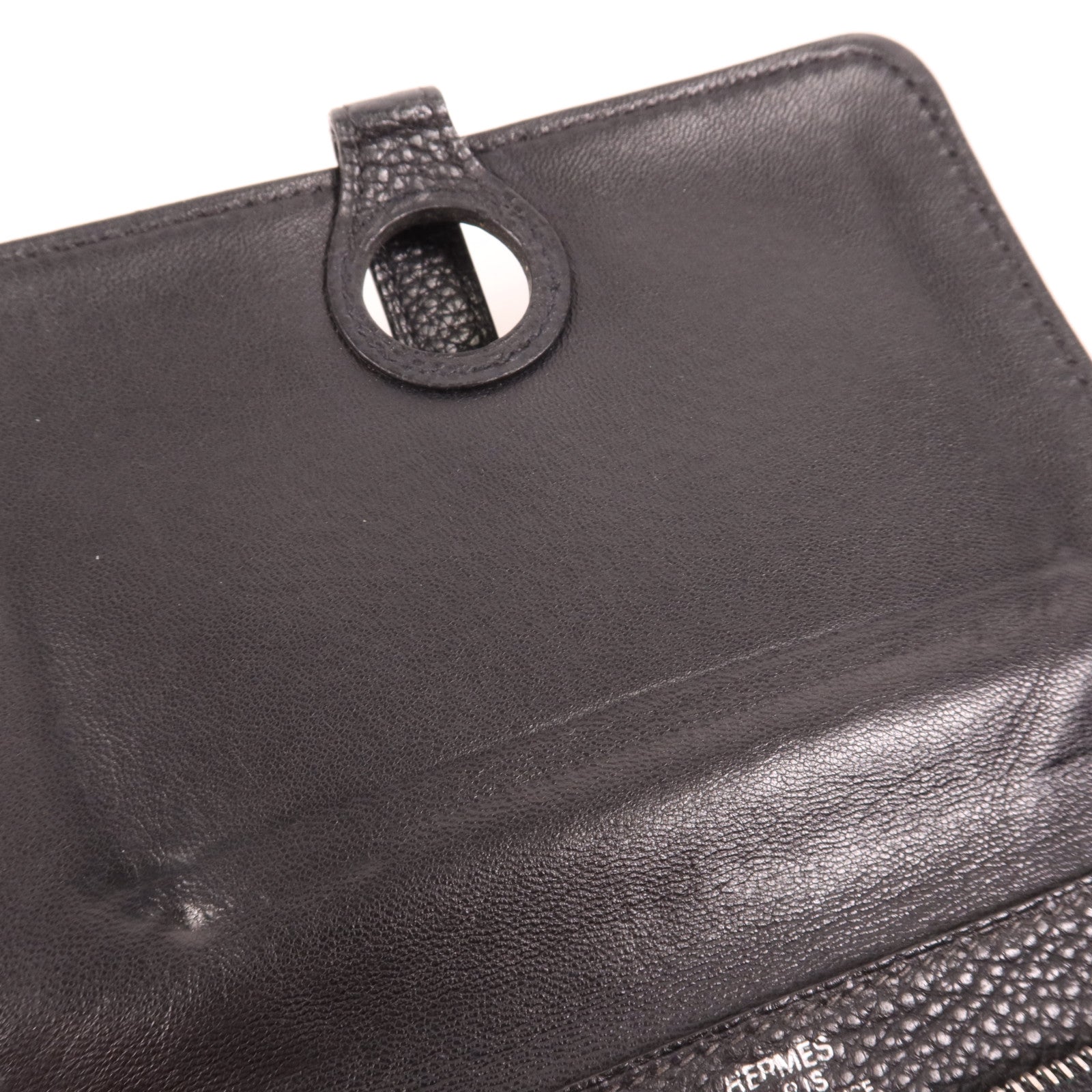 HERMES Togo皮革Dogon Compact銀扣錢包Noir