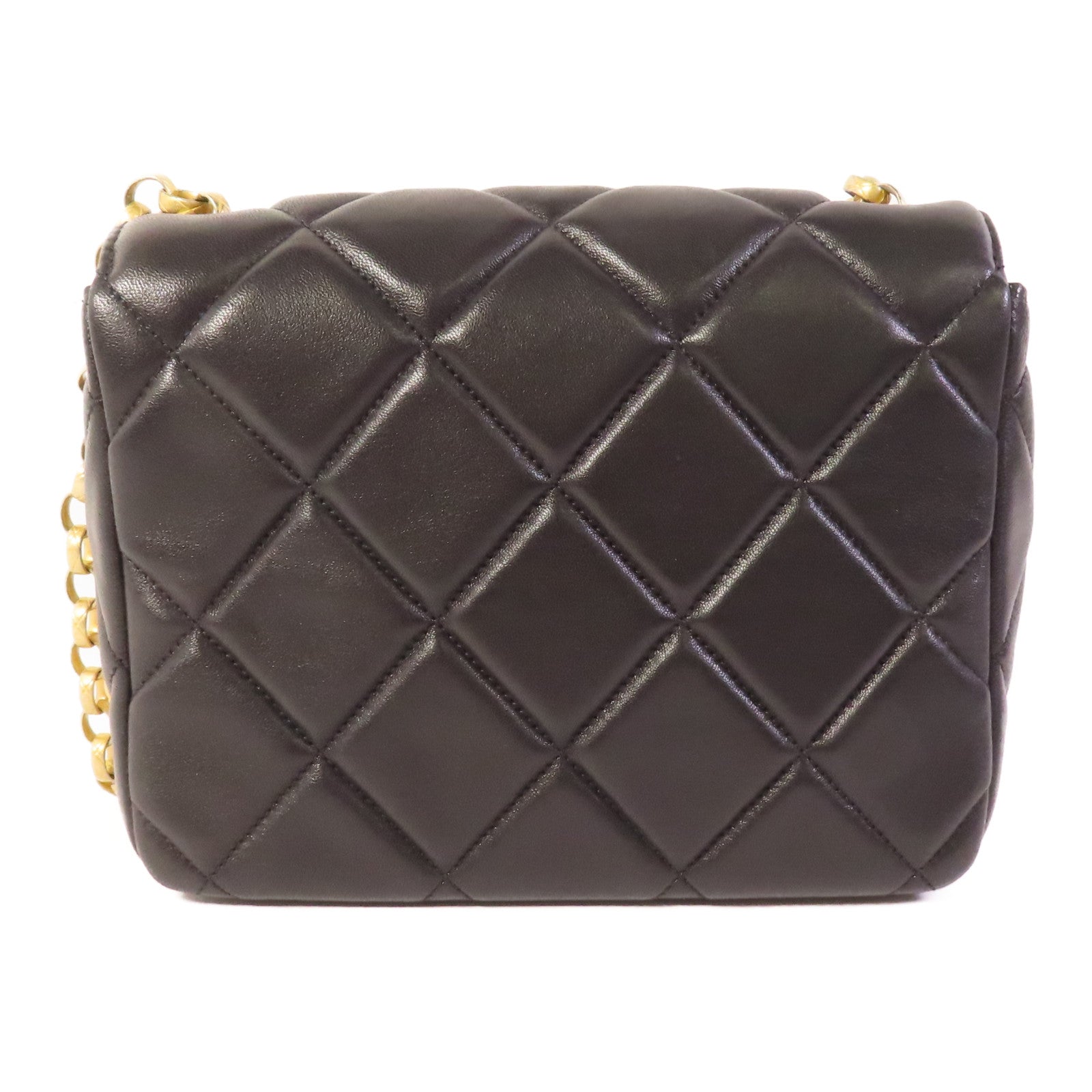 CHANEL CC GHW Gold Coin Chain Flap Shoulder Bag Lambskin Leather Black