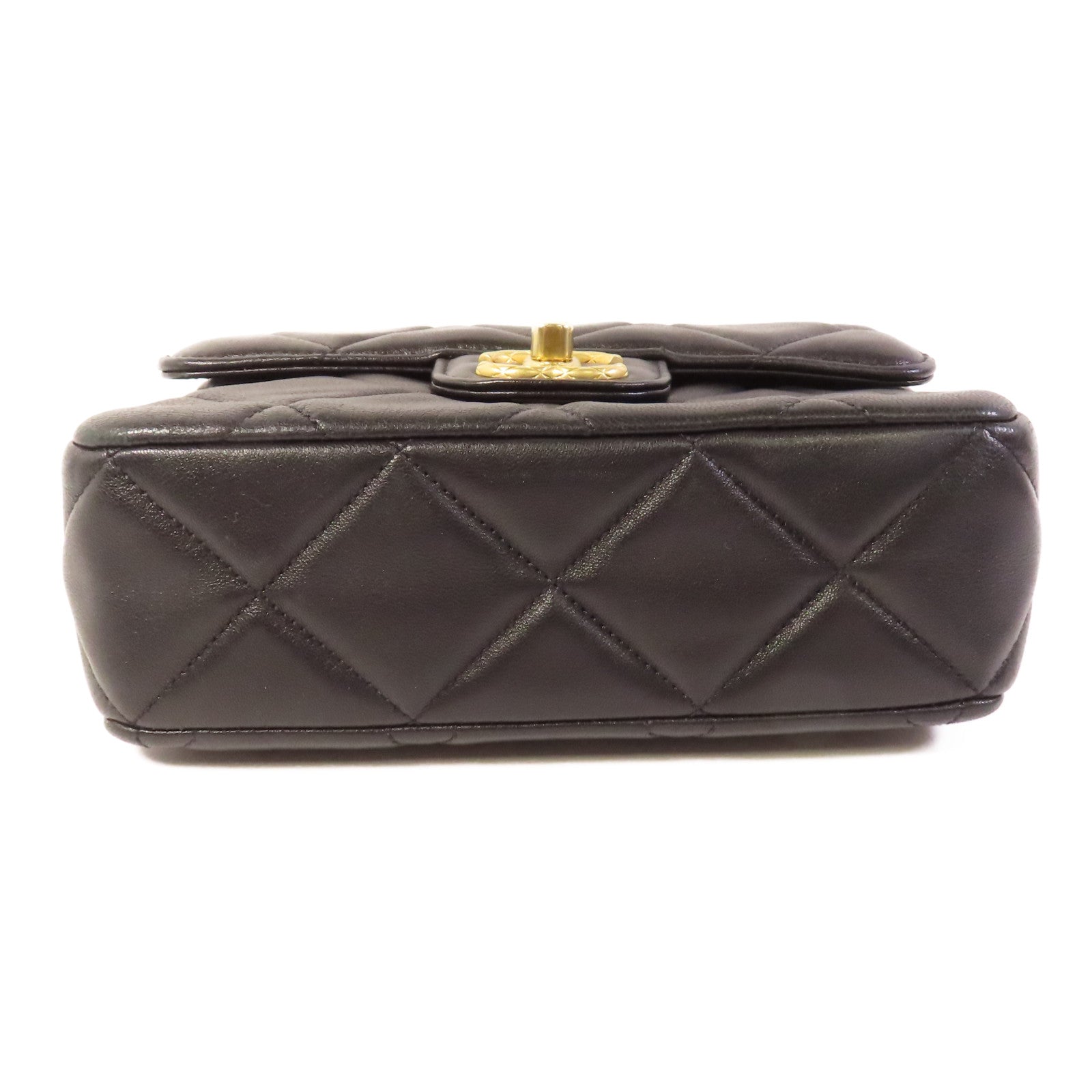 CHANEL CC GHW Gold Coin Chain Flap Shoulder Bag Lambskin Leather Black