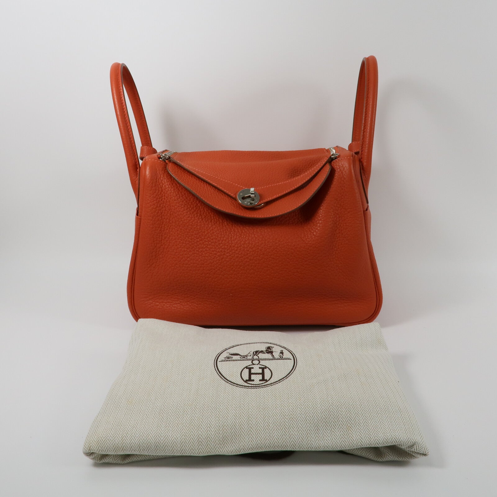 HERMES Clemence皮革Lindy 30手挽肩背兩用袋Orange Poppy