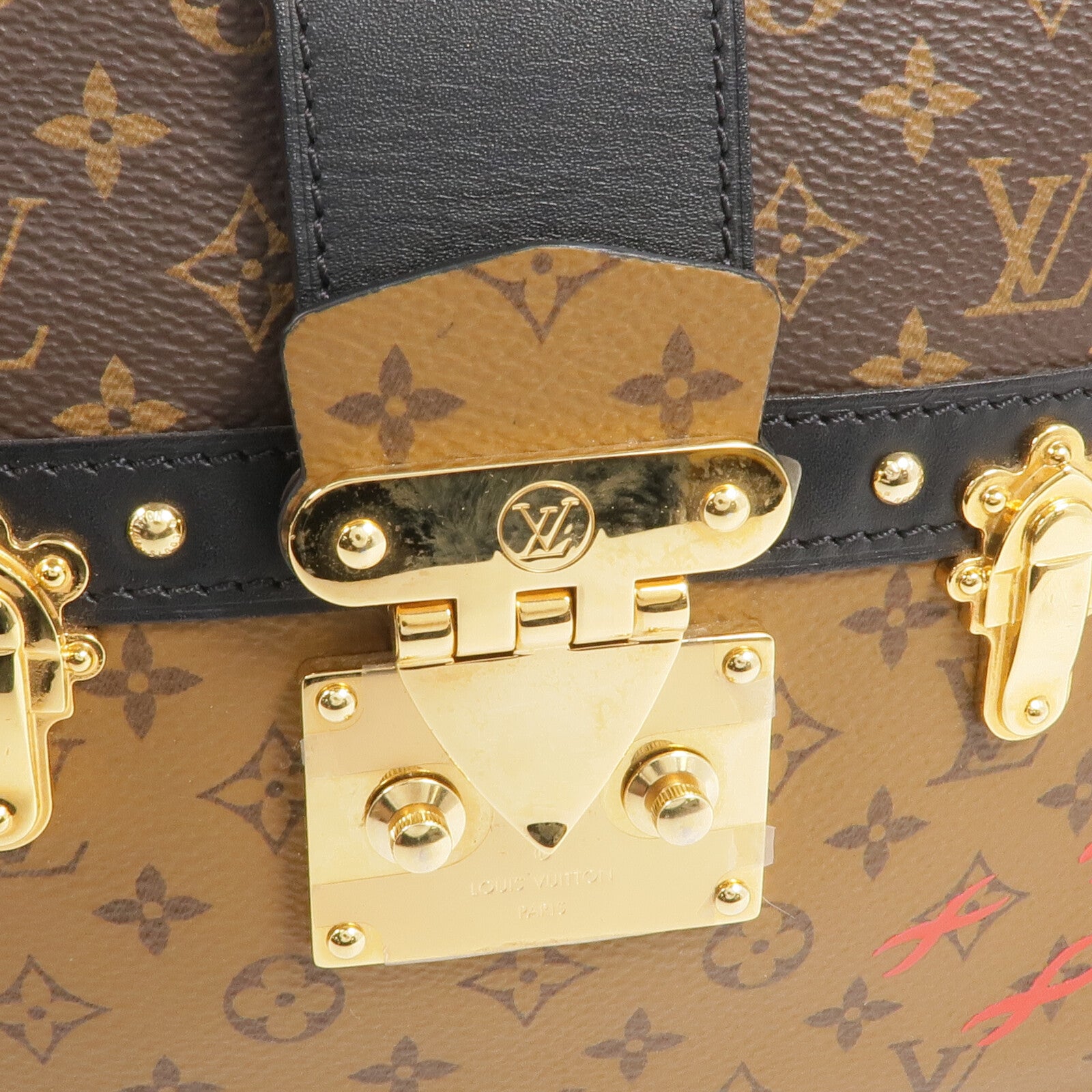 LOUIS VUITTON Monogram Reverse Trunk Clutch金扣肩背袋棕色