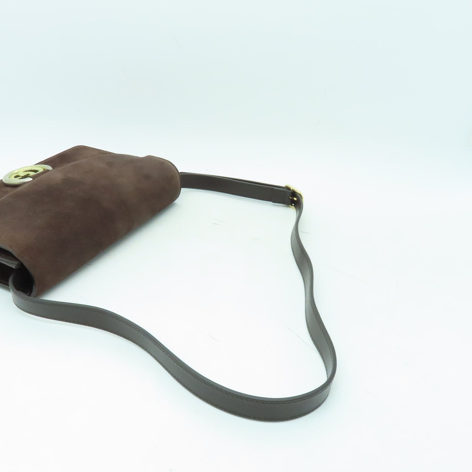 GUCCI 【激減優惠】麂皮皮革Shoulder Bag金扣肩背袋啡色