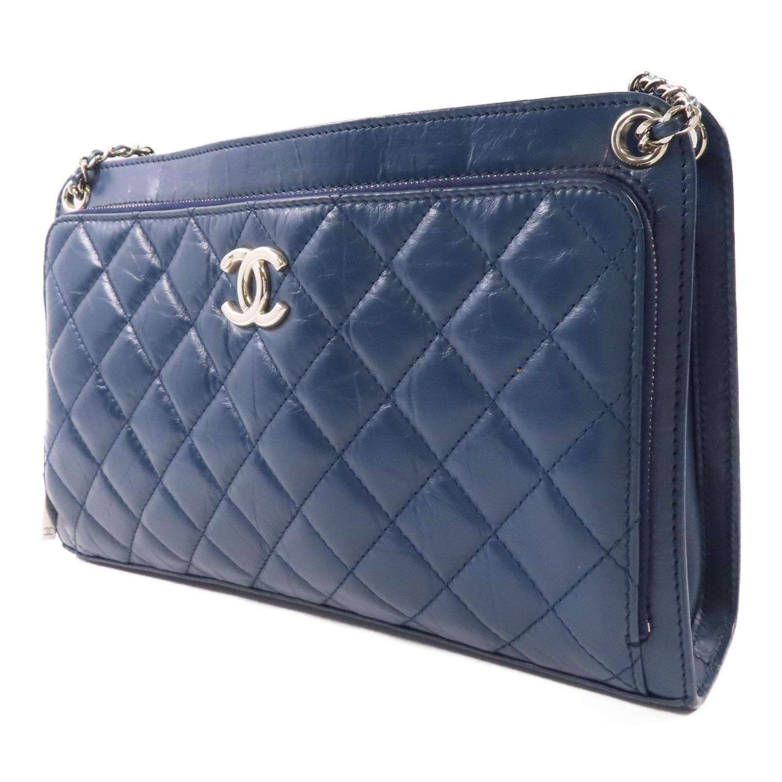 CHANEL 牛皮皮革Chain Shoulder Bag銀扣鏈帶肩背袋