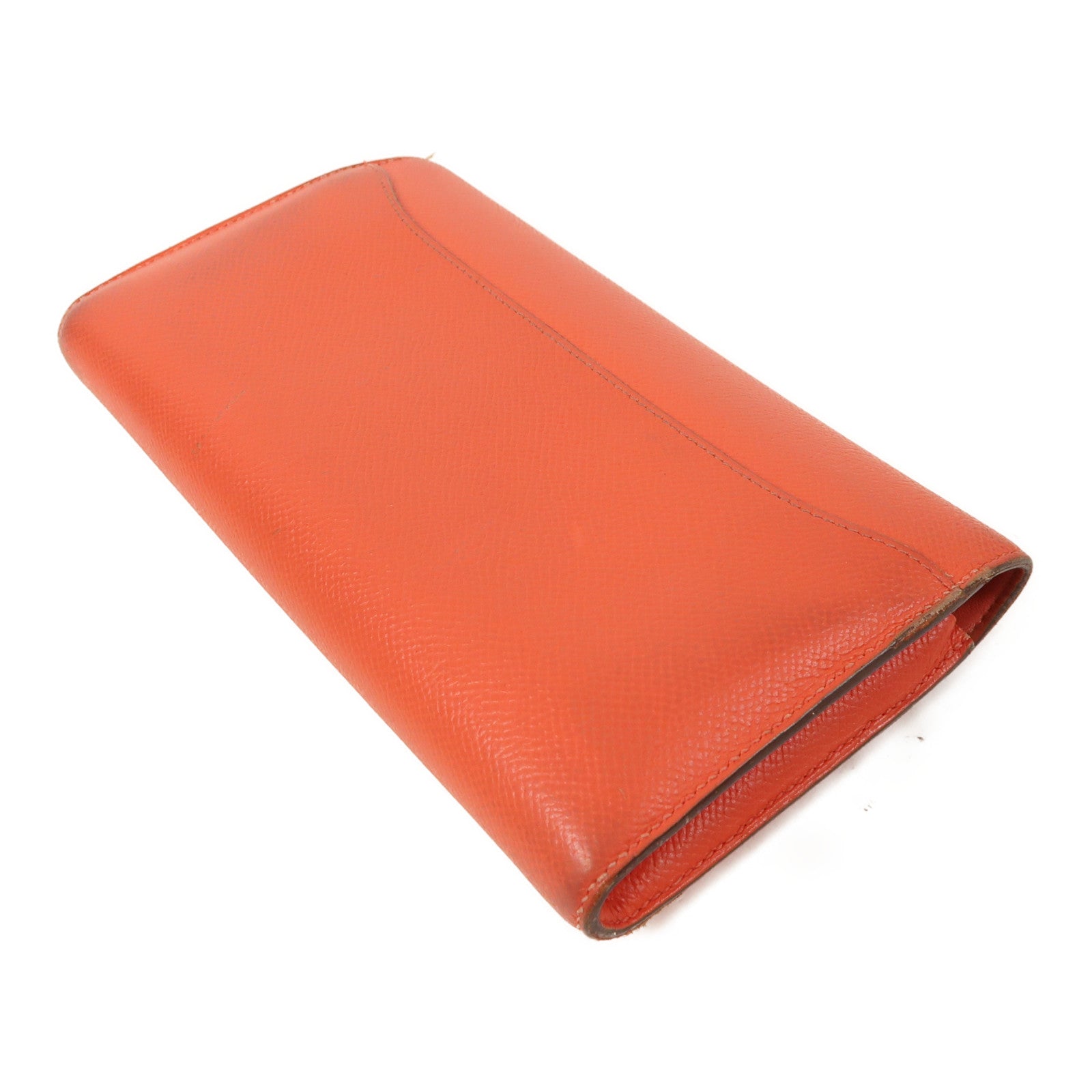 HERMES Epsom皮革Constance Long Wallet金扣長錢包Rose Texas橘紅色