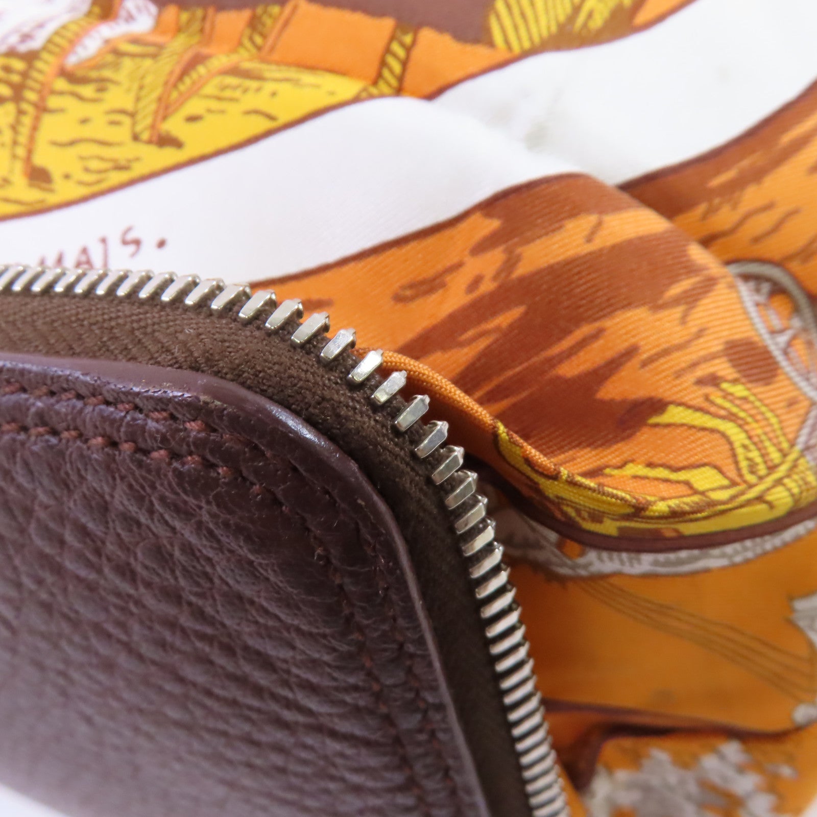 HERMES 牛皮皮革/絲質Sliky POP Shoulder Bag銀扣橙色/彩色