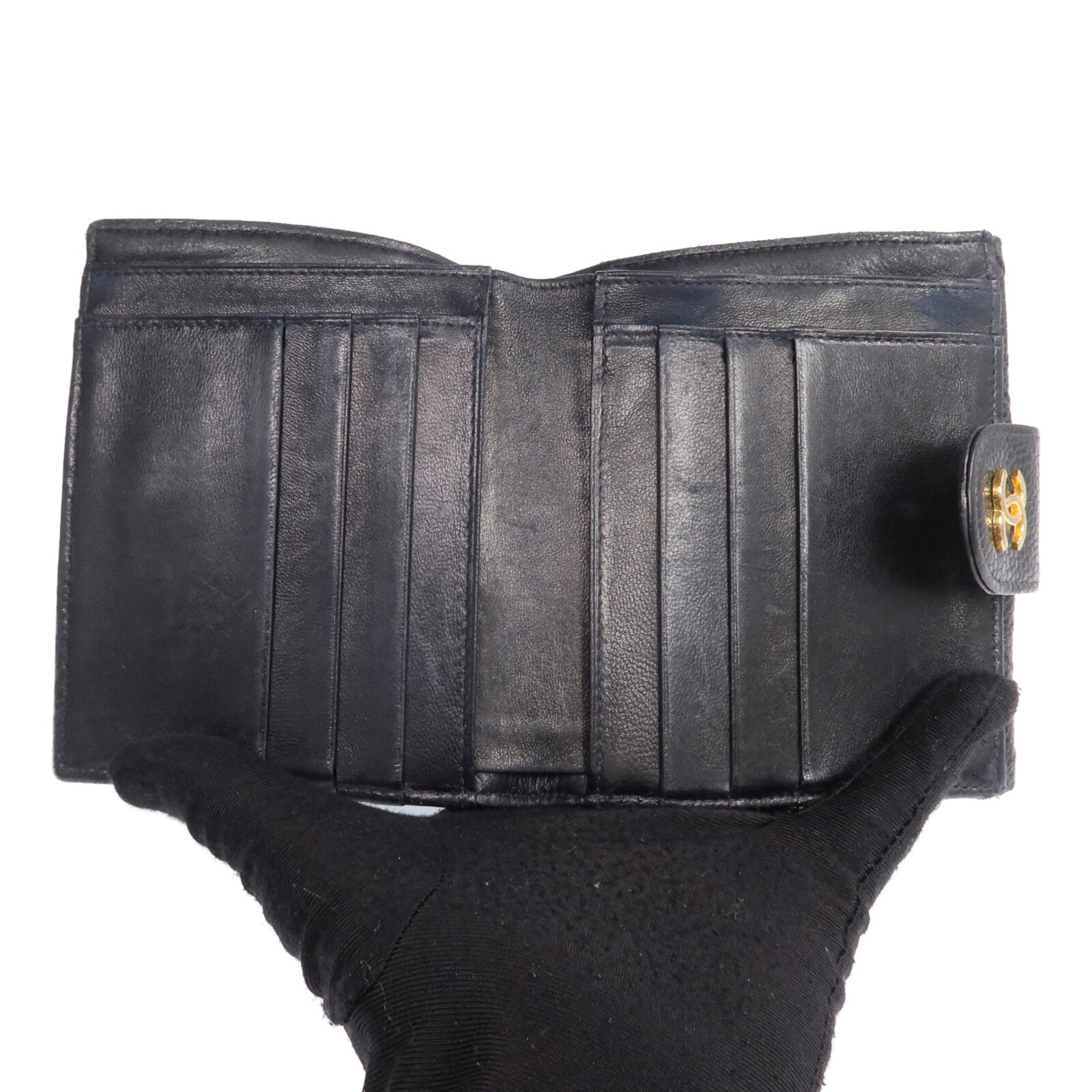 CHANEL 牛皮皮革Fold Wallet金扣錢包