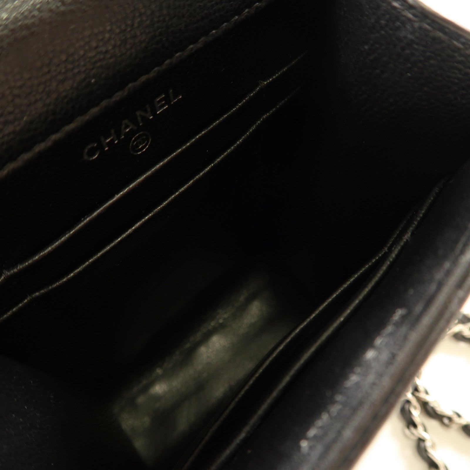 CHANEL 牛皮皮革Chain Shoulder銀扣鏈帶肩背袋黑色