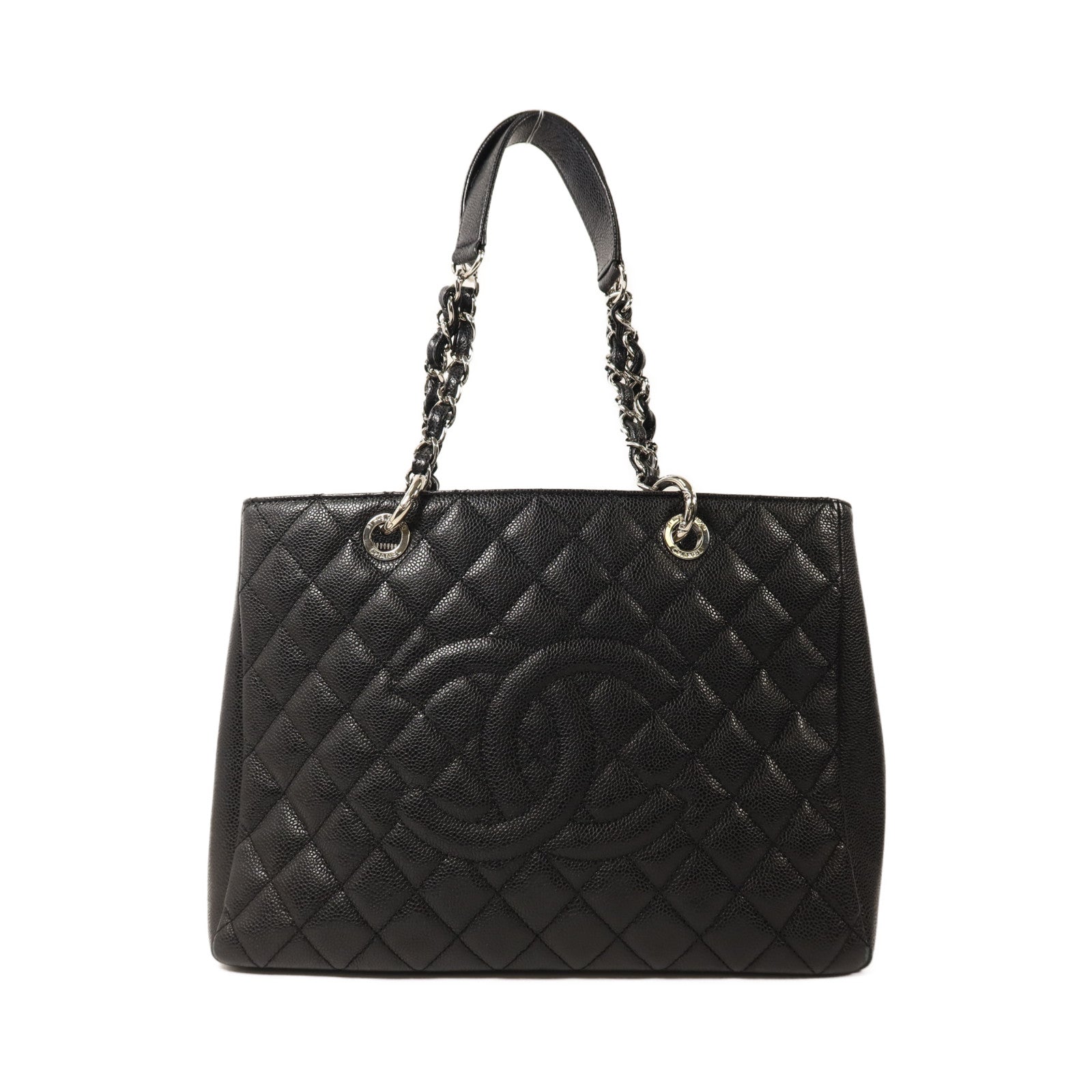 CHANEL 牛皮皮革GST Grand Shopping Tote Bag銀扣鏈帶肩背袋