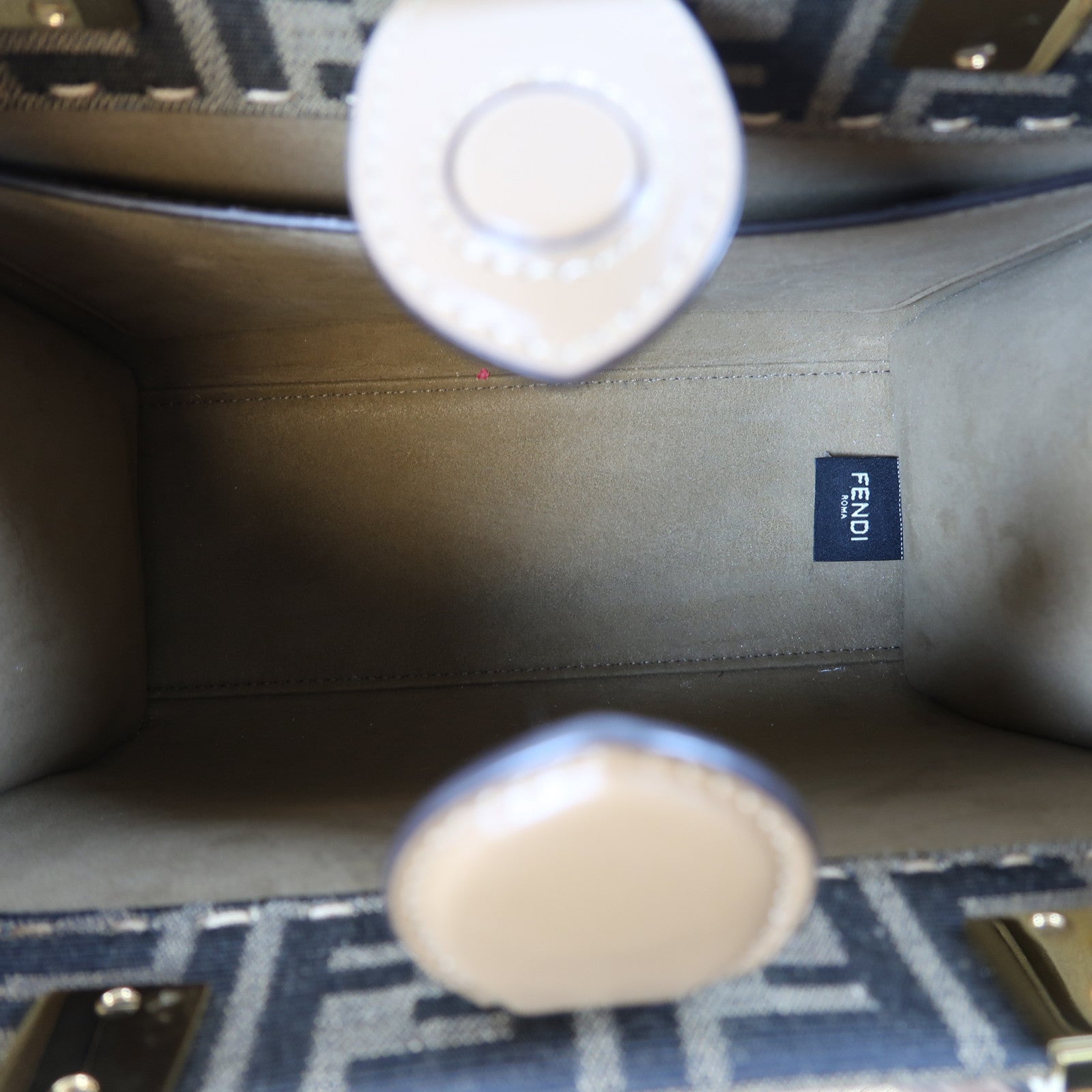 FENDI 帆布/皮革Sunshine Small金扣手挽肩背兩用袋啡色