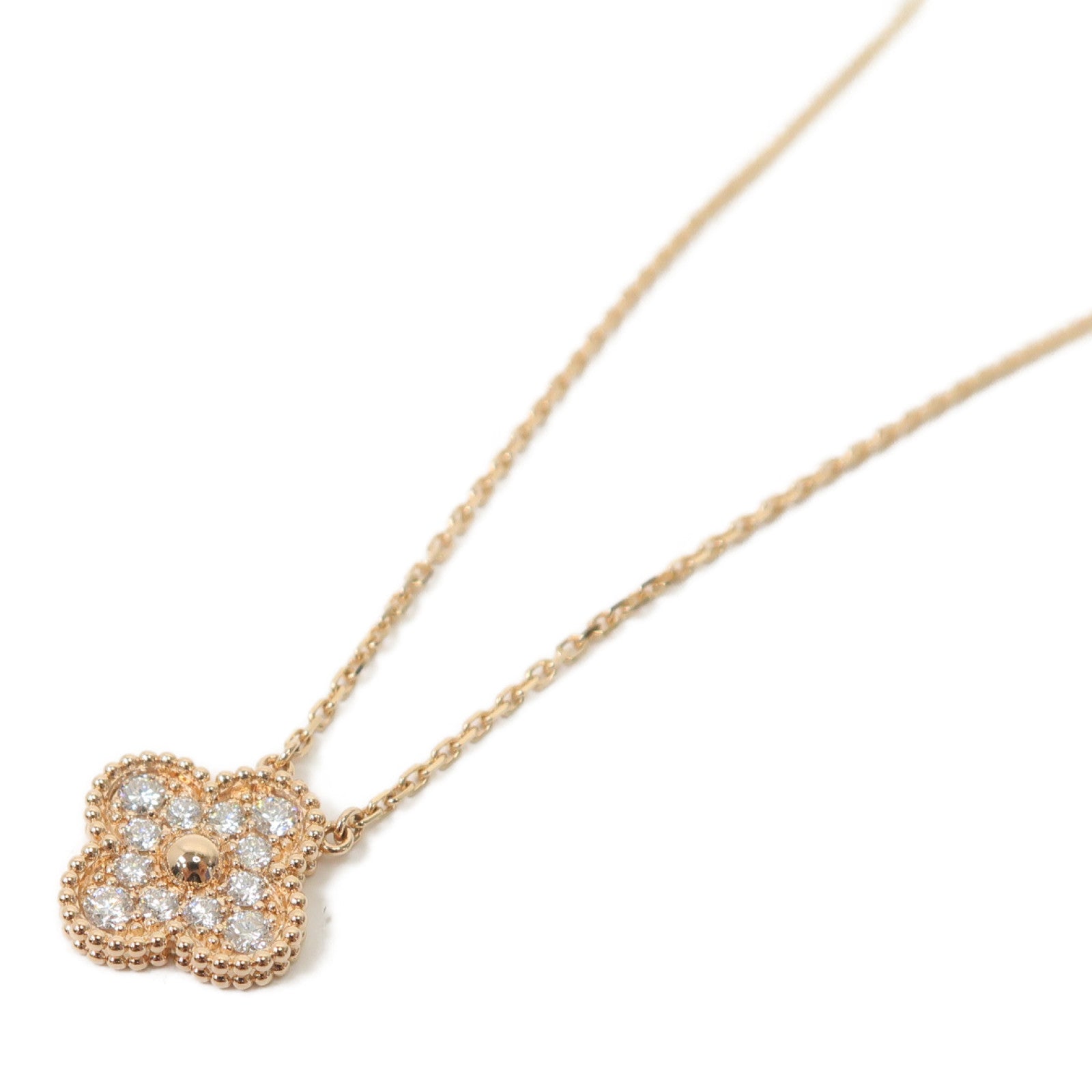 Van Cleef & Arpels 18K玫瑰金/鑽石Vintage Alhambra項鍊