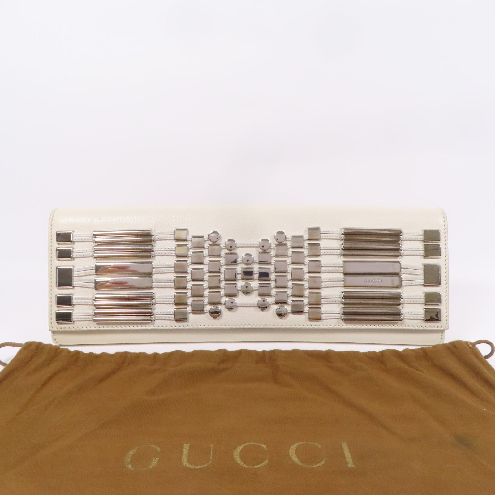 GUCCI 皮革Clutch Bag銀扣手拿包