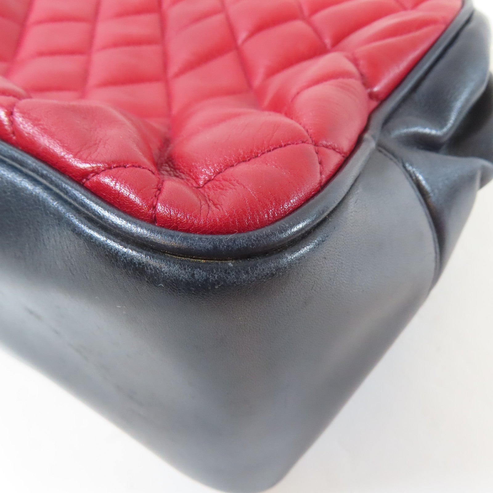 CHANEL 菱格羊皮皮革Chain Shoulder Bag金扣鏈帶肩背袋紅色/深藍色