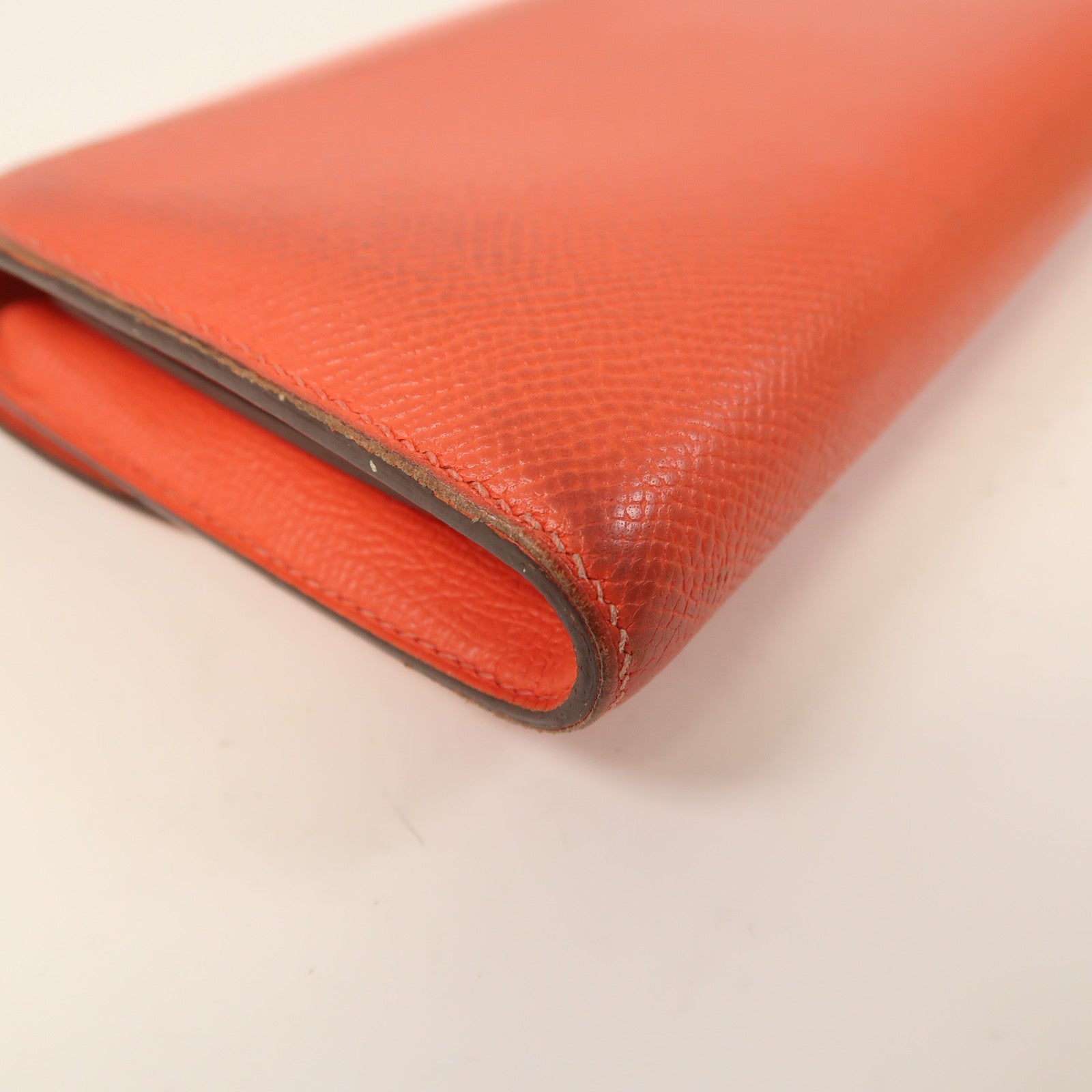 HERMES Epsom皮革Constance Long Wallet金扣長錢包Rose Texas橘紅色