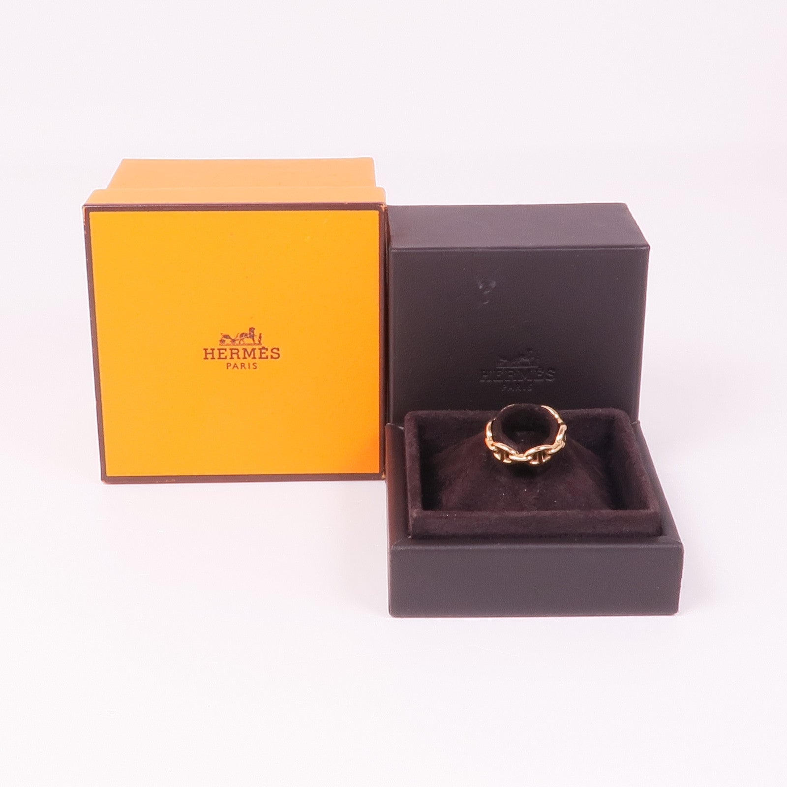 HERMES 18K玫瑰金Chaine D'ancre Enchainee戒指Hermes#52/US#5.75