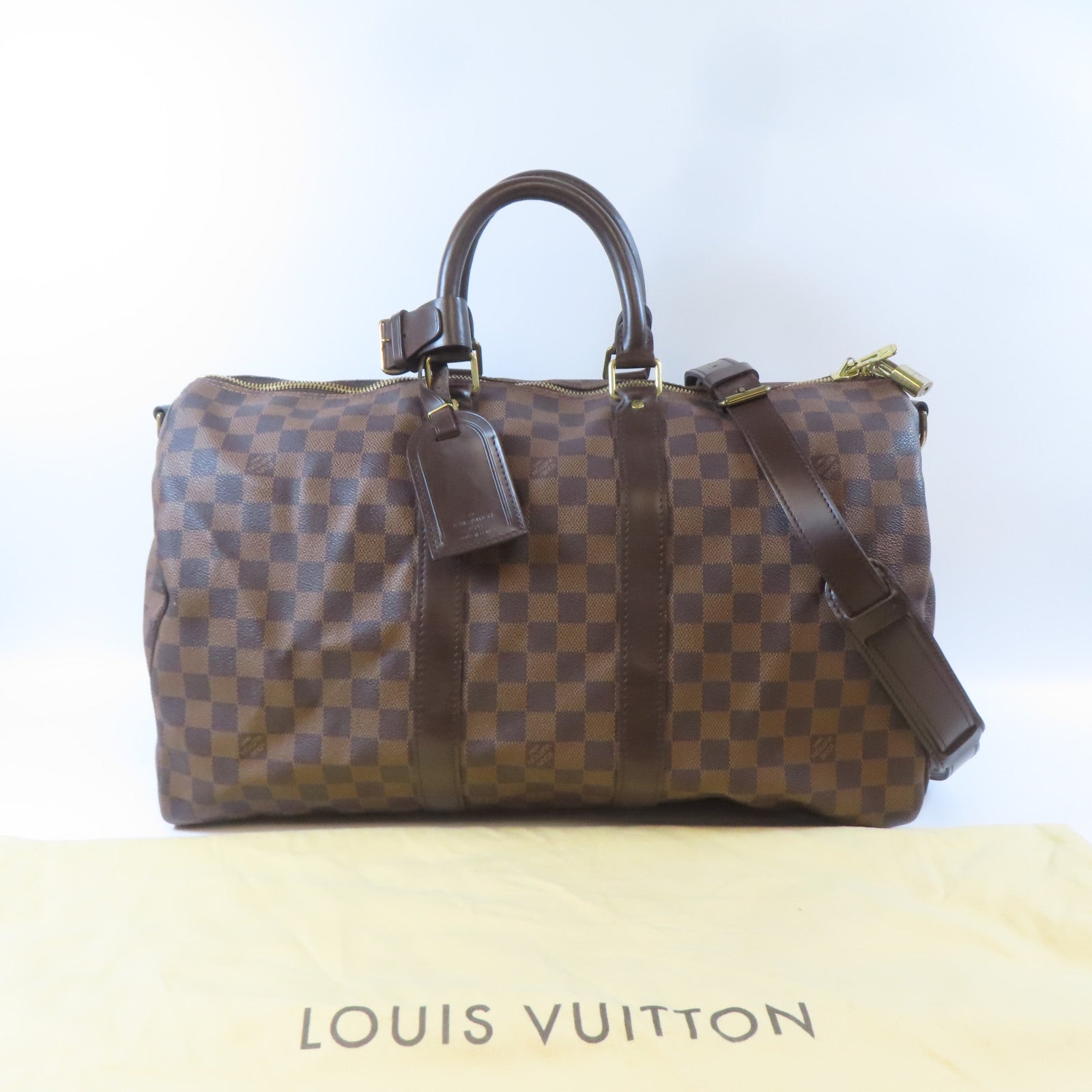 LOUIS VUITTON Damier Keepall Bandouliere 45金扣手挽袋啡色
