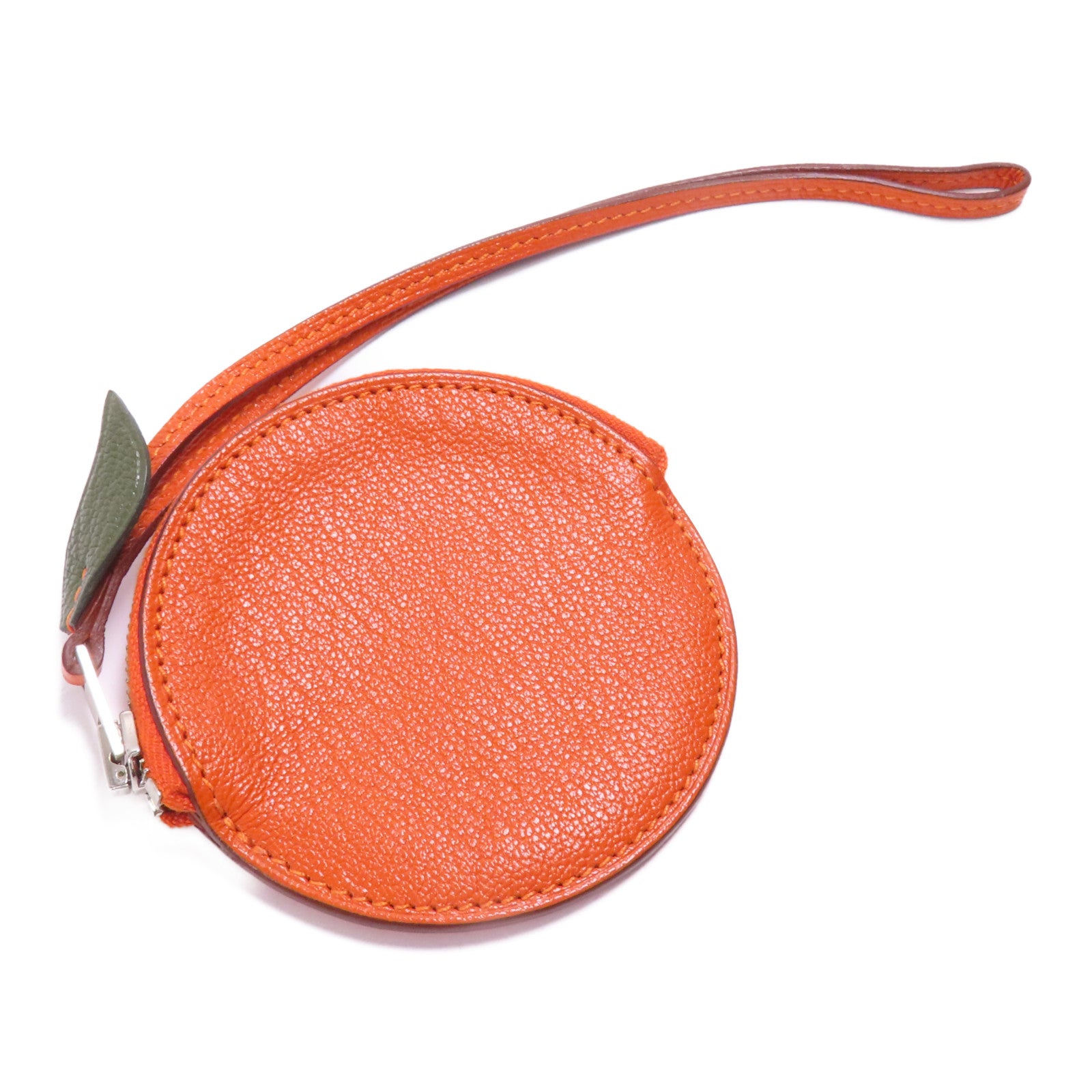 HERMES Chevre皮革Tutti Frutti銀扣零錢包Orange